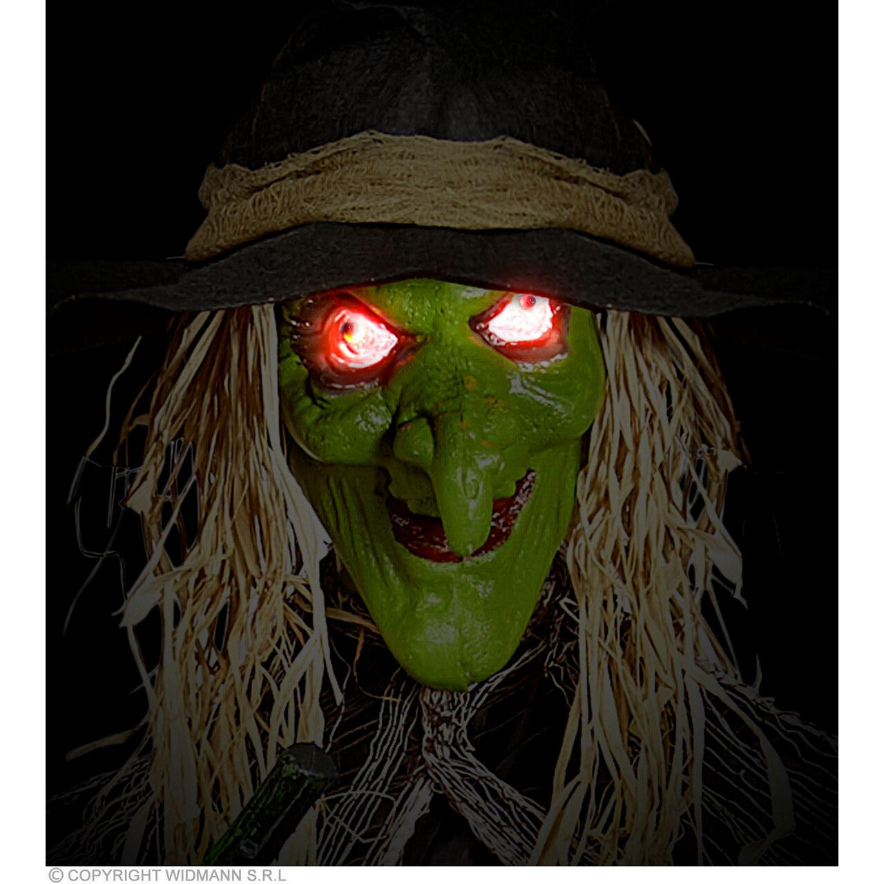 Op deze afbeelding zie je een Decoratie, van het merk Widmann. Green Witch Altijd Op Tijd, 240 Centimeter