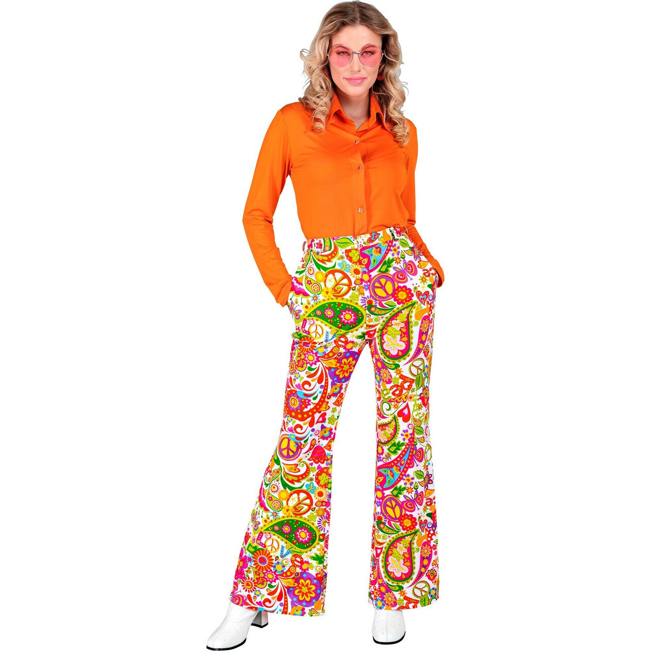 Op deze afbeelding zie je een Kostuums, van het merk Widmann. Super 60s Peace And Flower Broek Vrouw