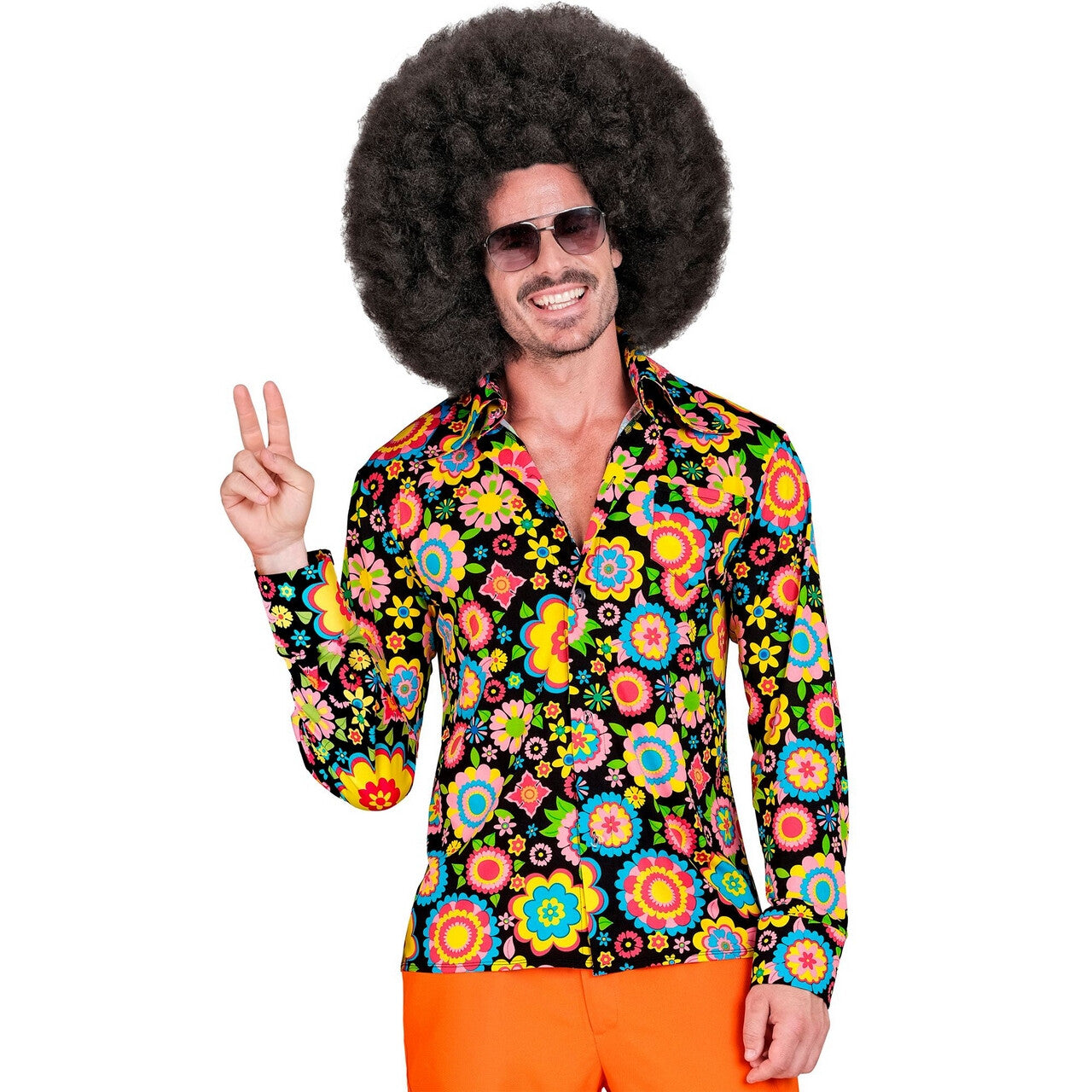 Op deze afbeelding zie je een Kostuums, van het merk Widmann. So Into The 60s Flower Love Overhemd Man