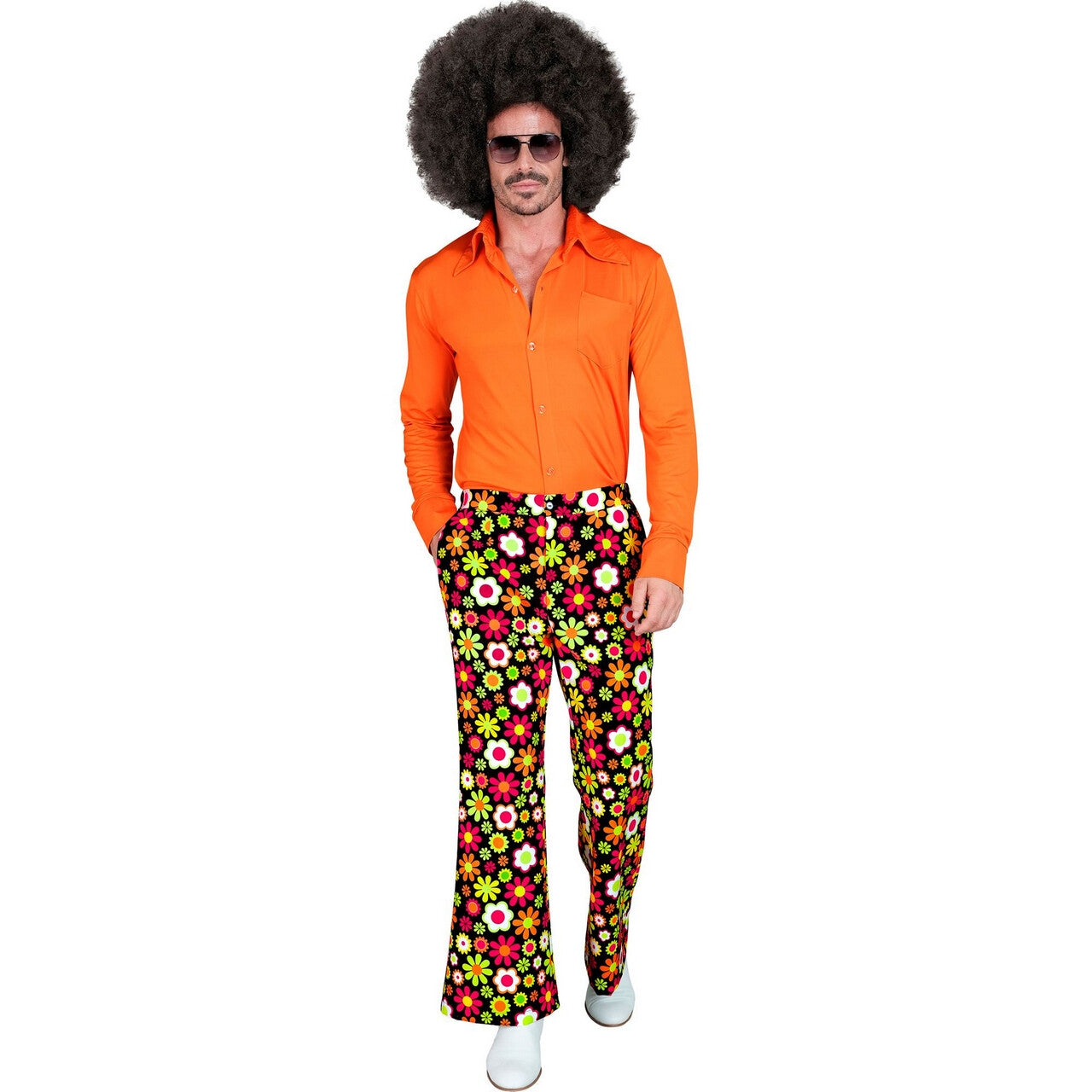 Op deze afbeelding zie je een Kostuums, van het merk Widmann. Super 60s Flower Dance Wijde Pijpen Broek Man