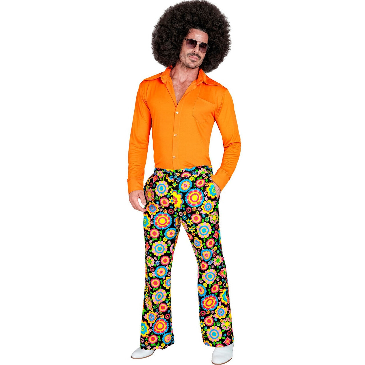 Op deze afbeelding zie je een Kostuums, van het merk Widmann. So Into The 60s Flower Love Wijde Pijpen Broek Man