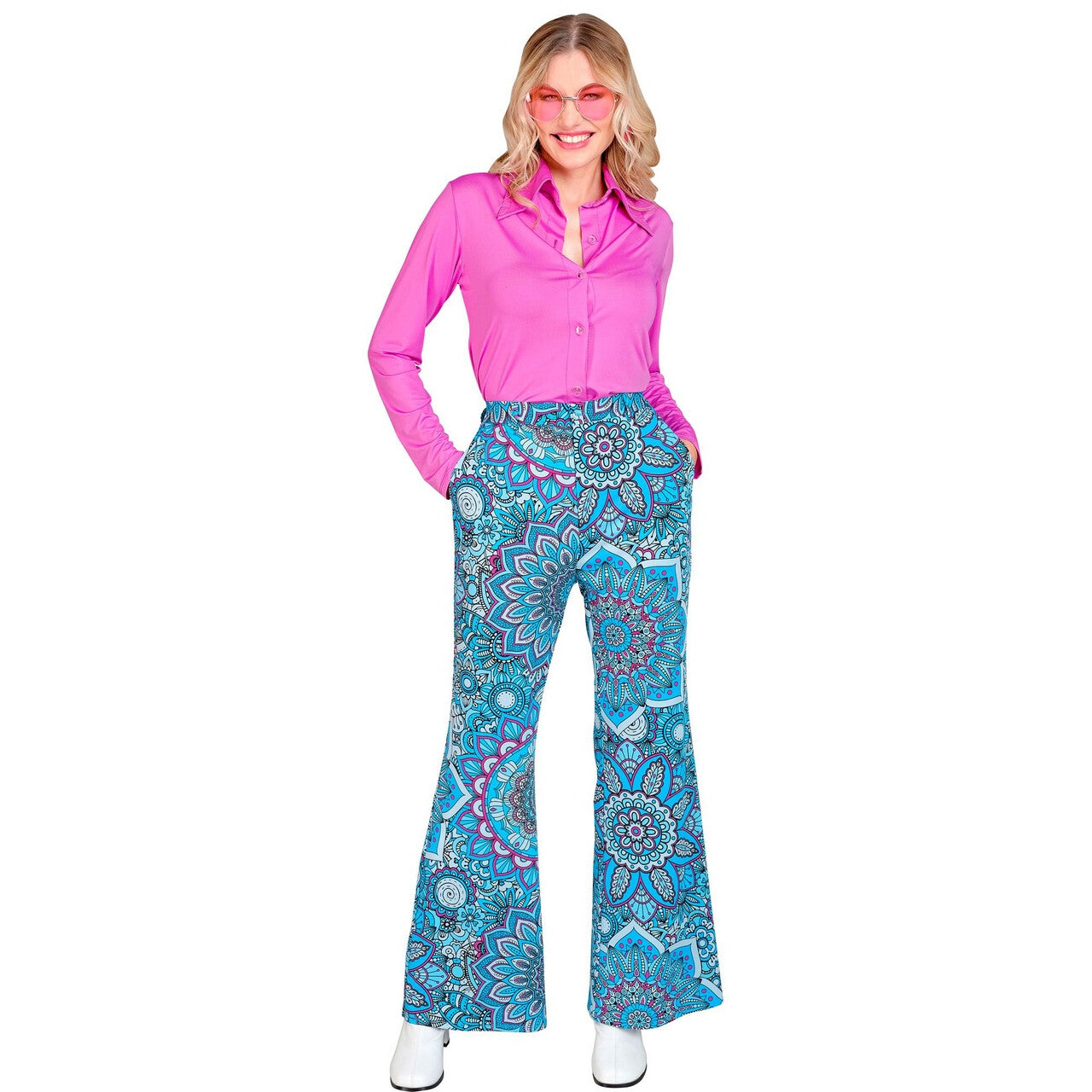 Op deze afbeelding zie je een Kostuums, van het merk Widmann. Super 60s Mandala Blue Broek Vrouw