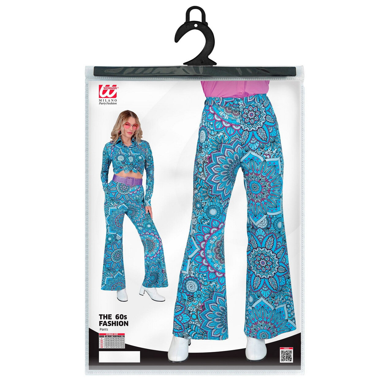 Op deze afbeelding zie je een Kostuums, van het merk Widmann. Super 60s Mandala Blue Broek Vrouw