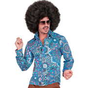 Op deze afbeelding zie je een Kostuums, van het merk Widmann. Super 60s Mandala Blue Overhemd