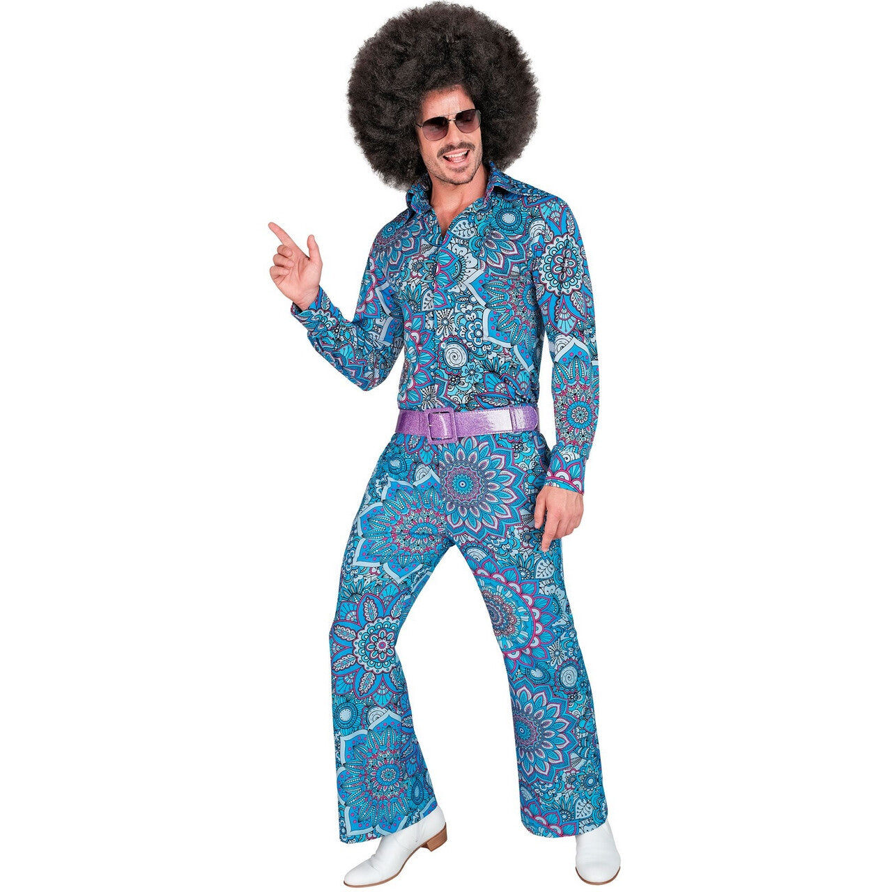 Op deze afbeelding zie je een Kostuums, van het merk Widmann. Super 60s Mandala Blue Wijde Pijpen Broek
