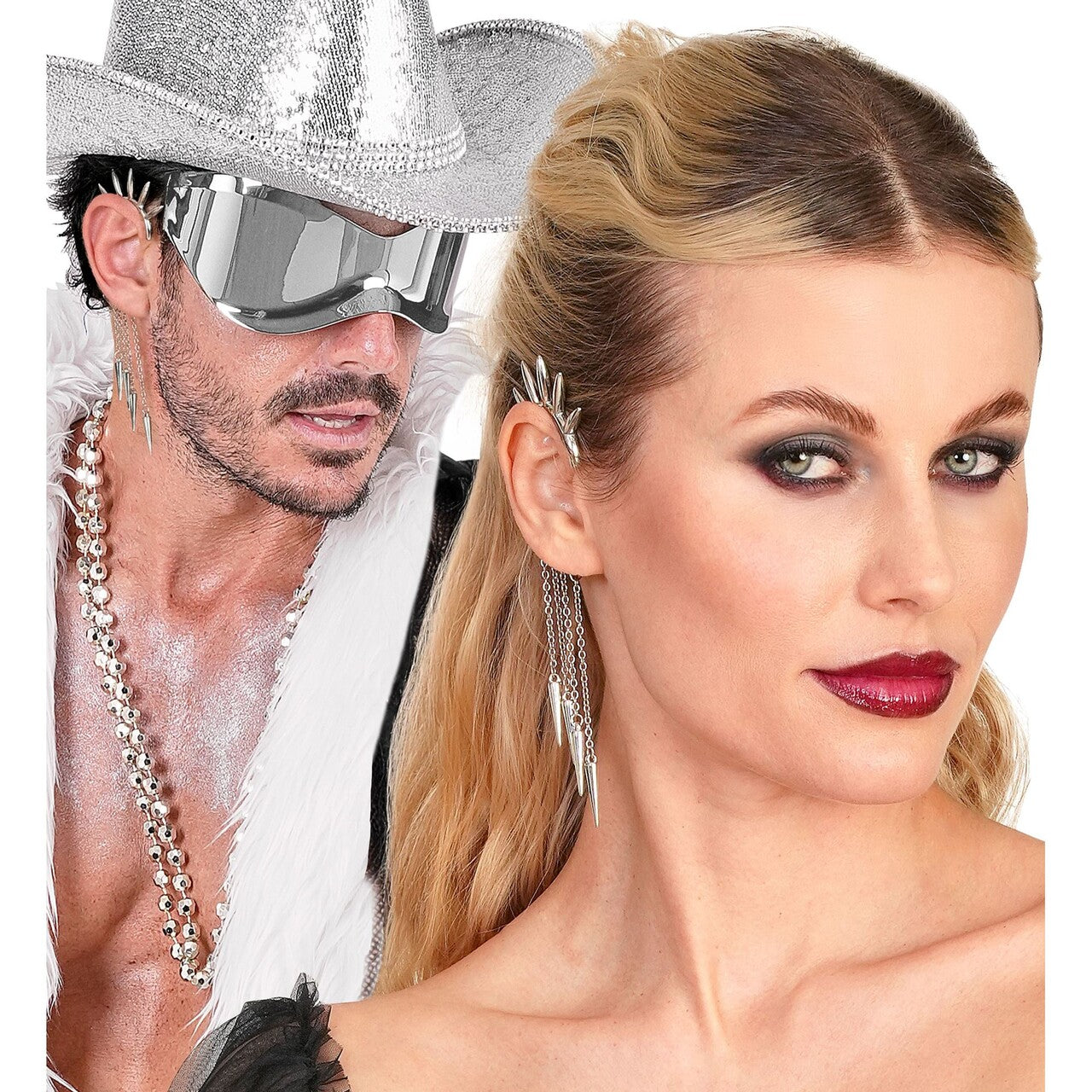 Op deze afbeelding zie je een Accessoires, van het merk Widmann. Oor Versiering Silver Punk