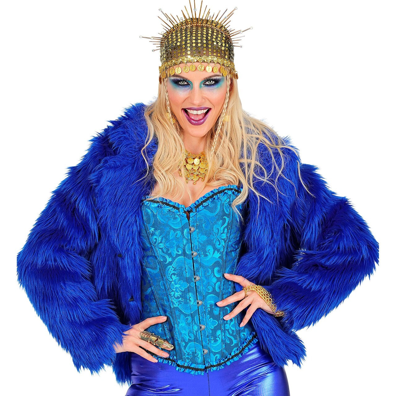 Op deze afbeelding zie je een Kostuums, van het merk Widmann. Kobalt Blauwe Bontjas Vrouw