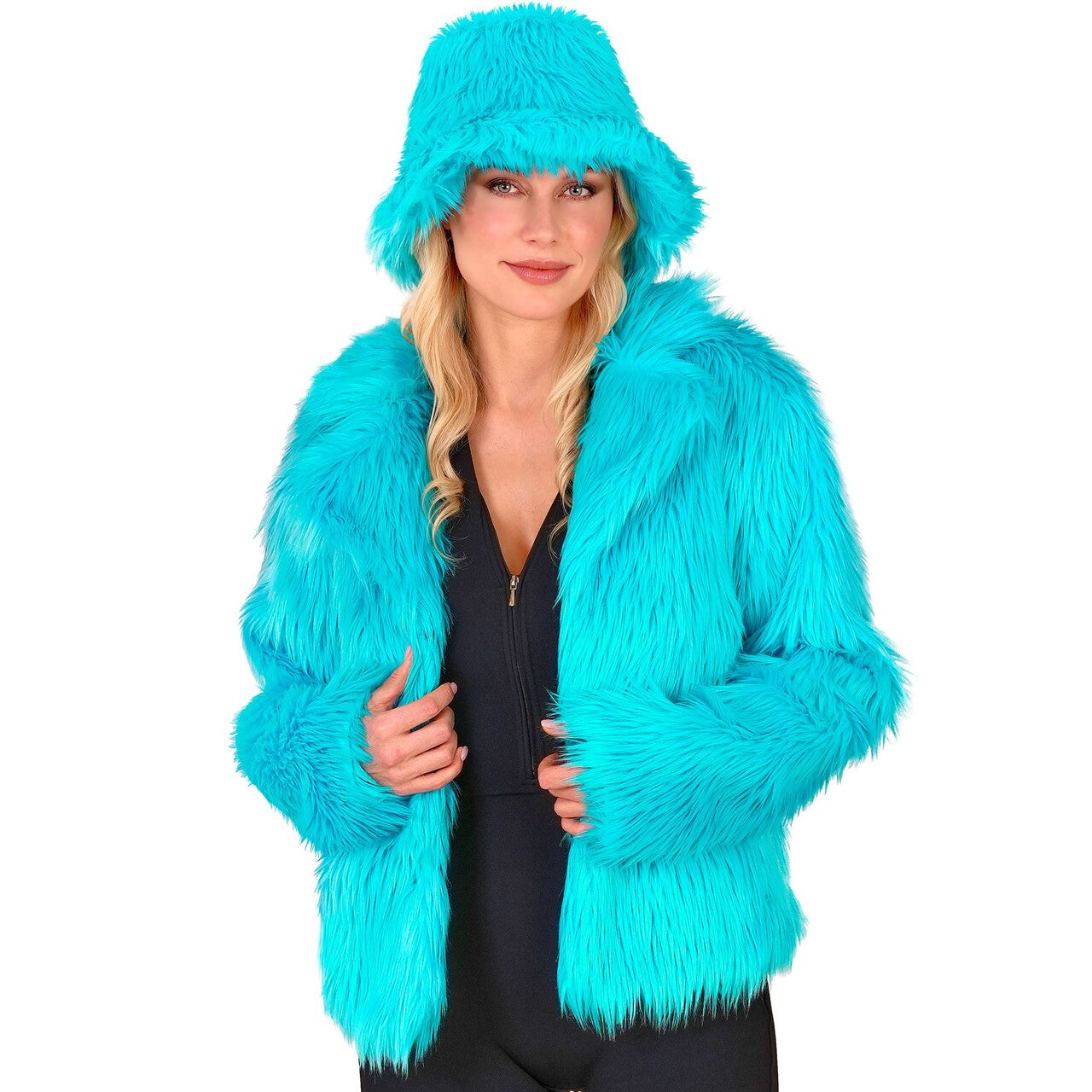 Op deze afbeelding zie je een Kostuums, van het merk Widmann. Lichtblauwe Bontjas Turquoise Vrouw