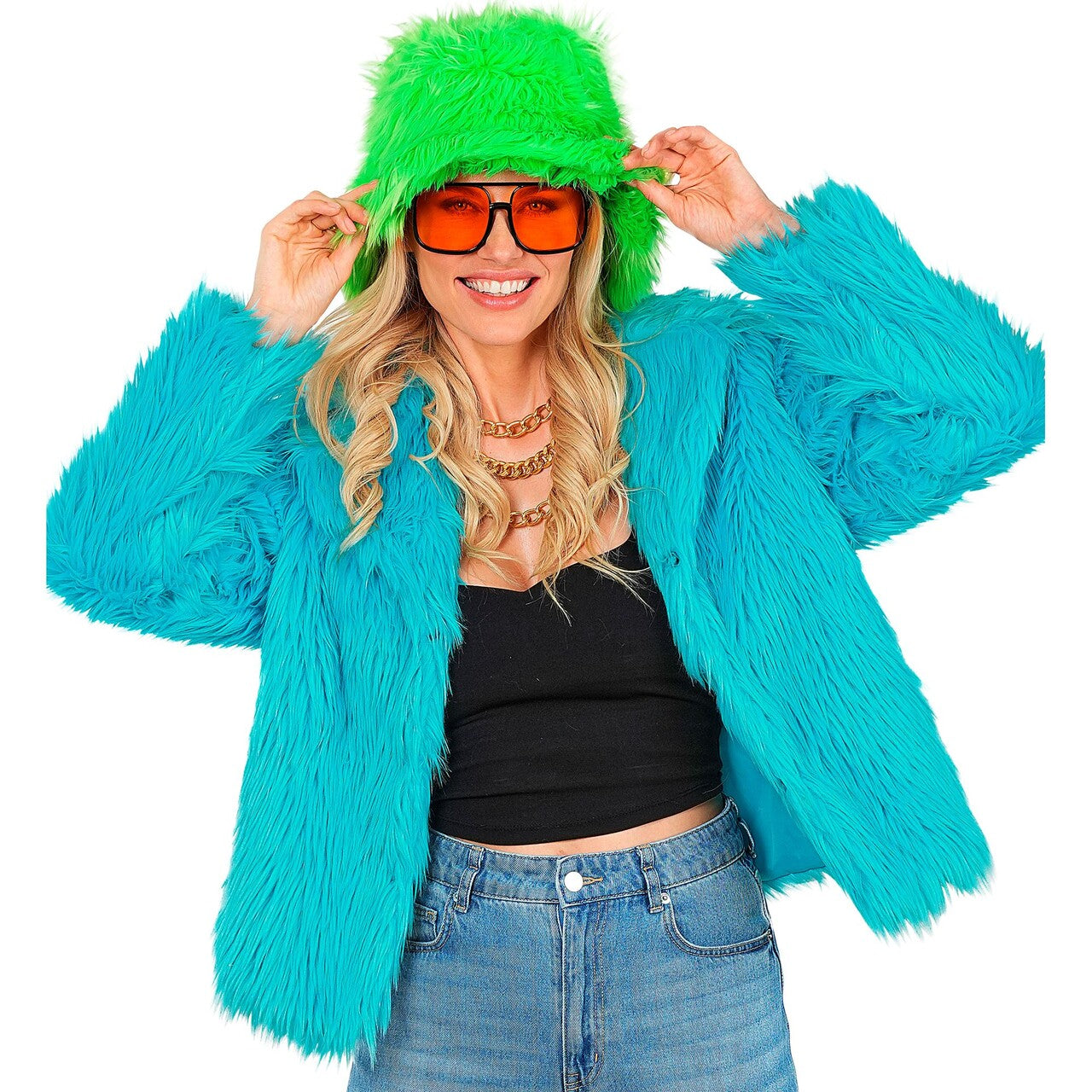 Op deze afbeelding zie je een Kostuums, van het merk Widmann. Lichtblauwe Bontjas Turquoise Vrouw