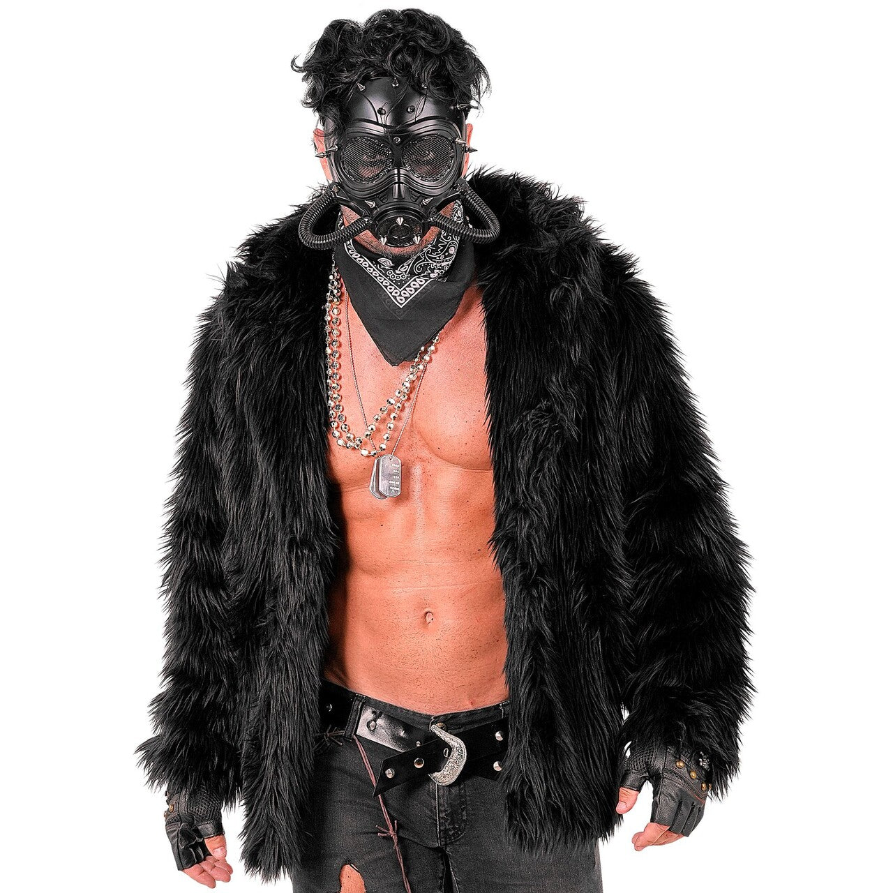Op deze afbeelding zie je een Kostuums, van het merk Widmann. Zwarte Bontjas Punk Rock