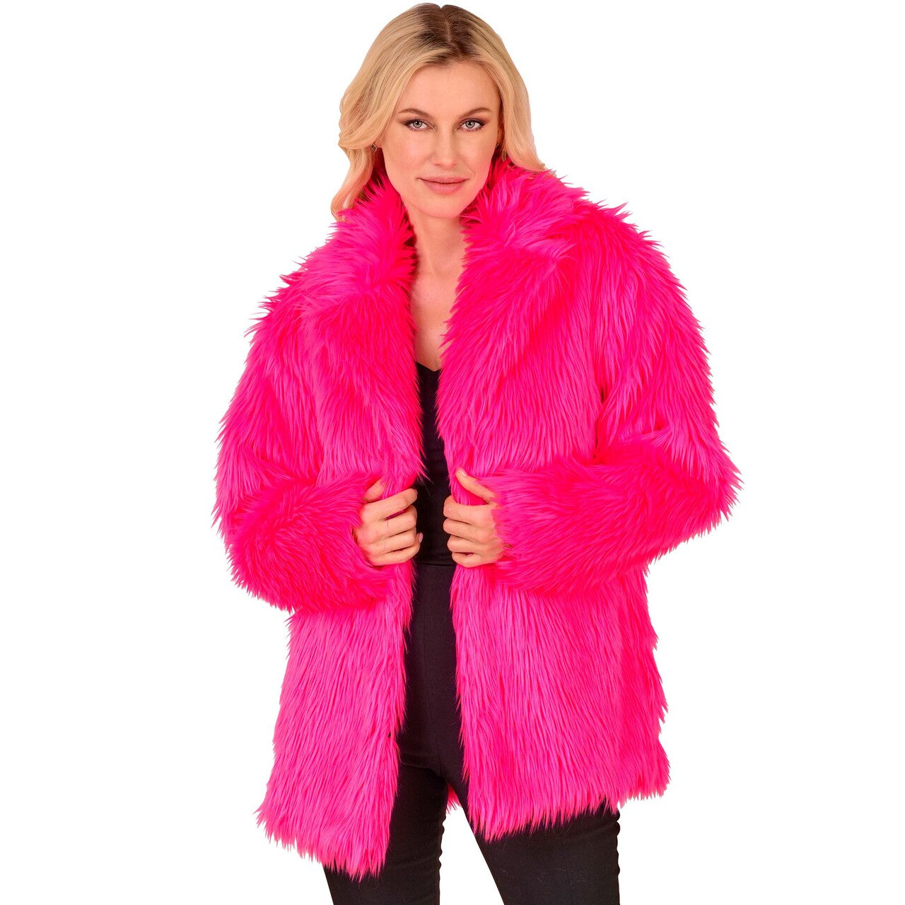 Op deze afbeelding zie je een Kostuums, van het merk Widmann. Crazy In Pink Bontjas