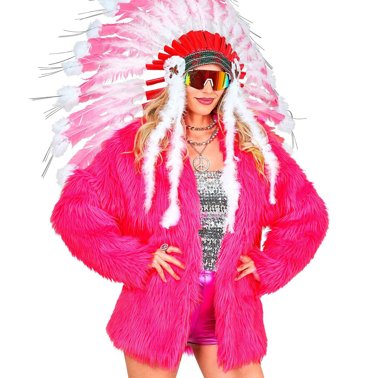 Op deze afbeelding zie je een Kostuums, van het merk Widmann. Crazy In Pink Bontjas
