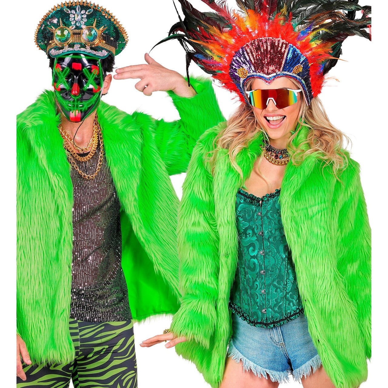 Op deze afbeelding zie je een Kostuums, van het merk Widmann. Gifgroene Pooier Bontjas