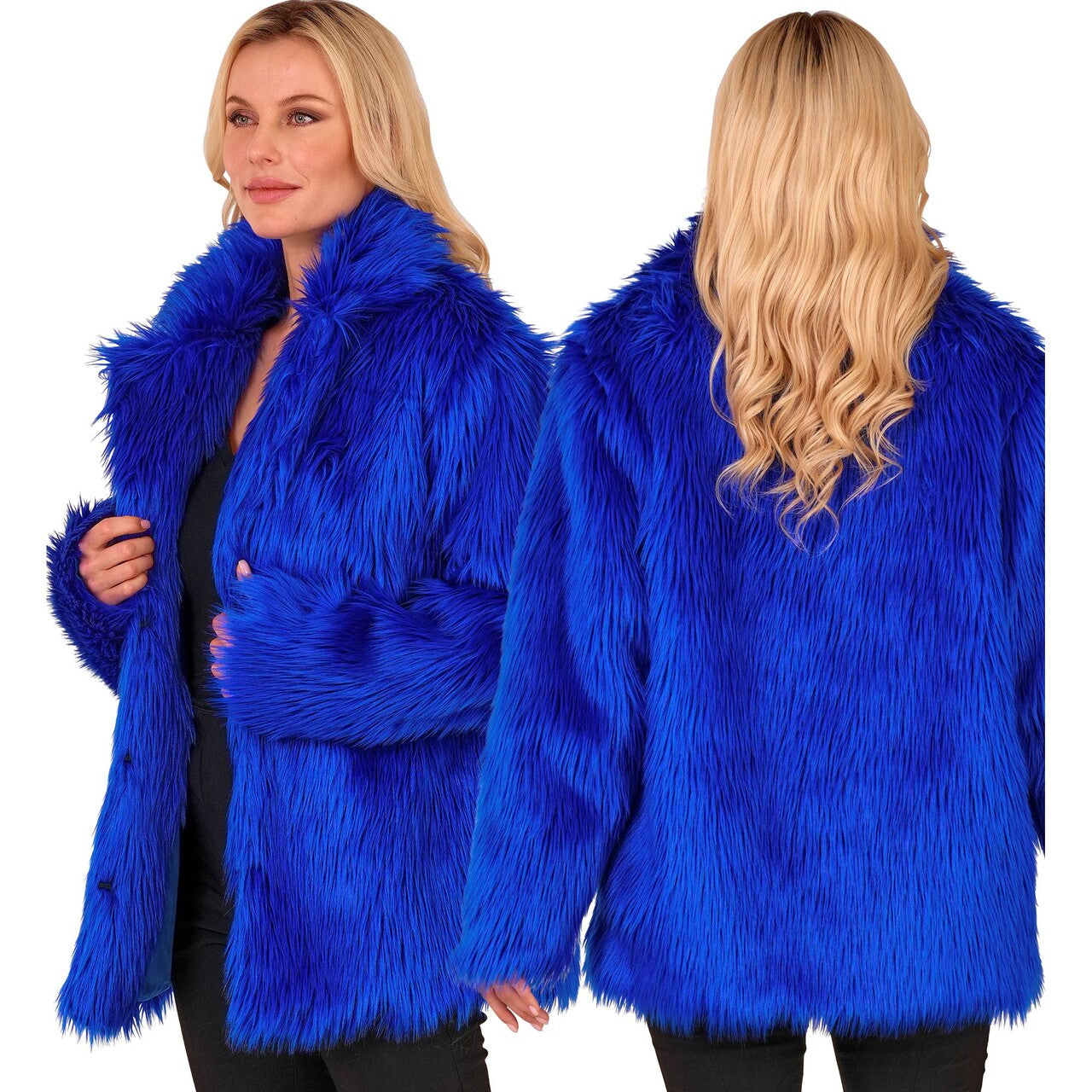 Op deze afbeelding zie je een Kostuums, van het merk Widmann. Blauwe Bontjas Furry Blue