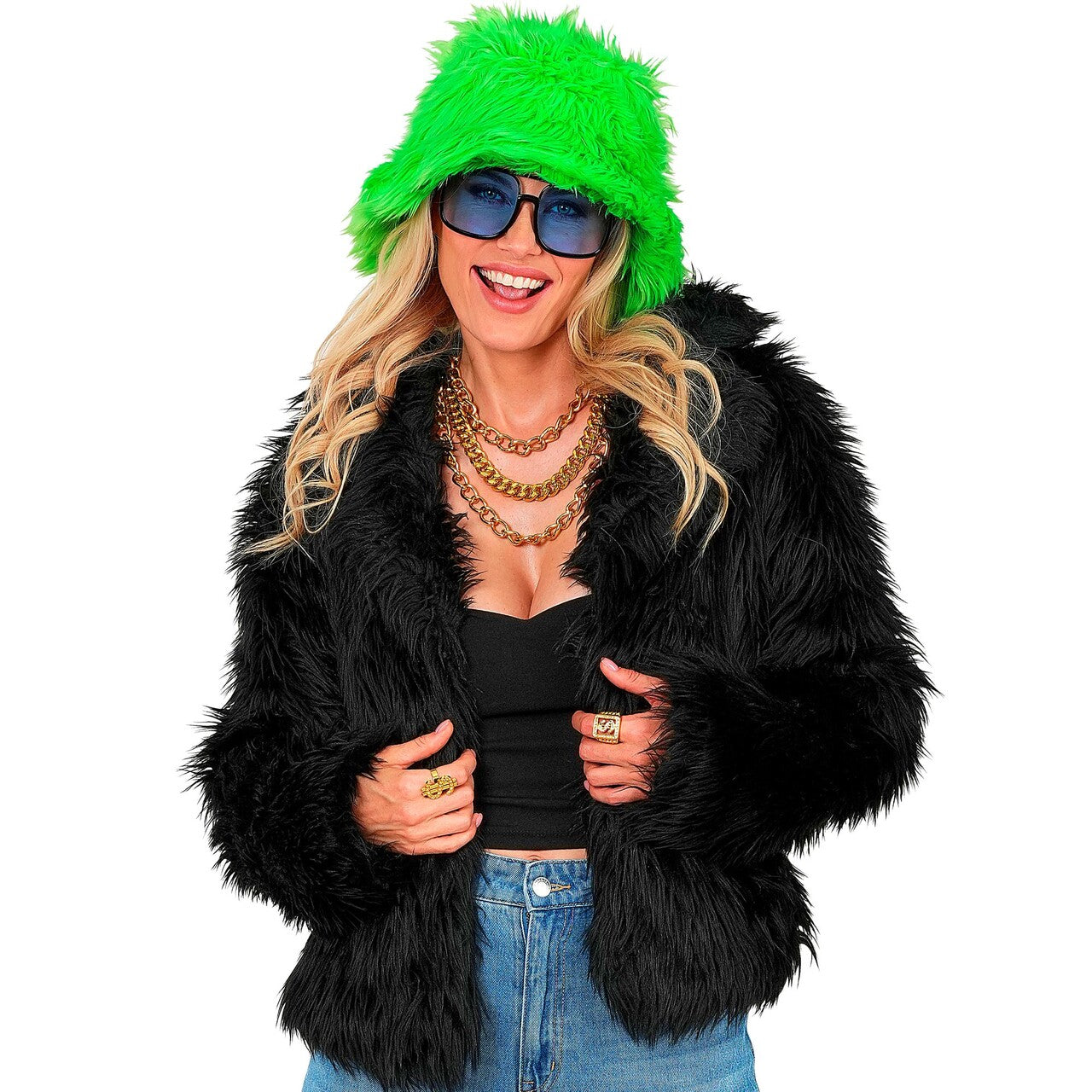 Op deze afbeelding zie je een Kostuums, van het merk Widmann. Zwarte Bontjas Style Icon Vrouw