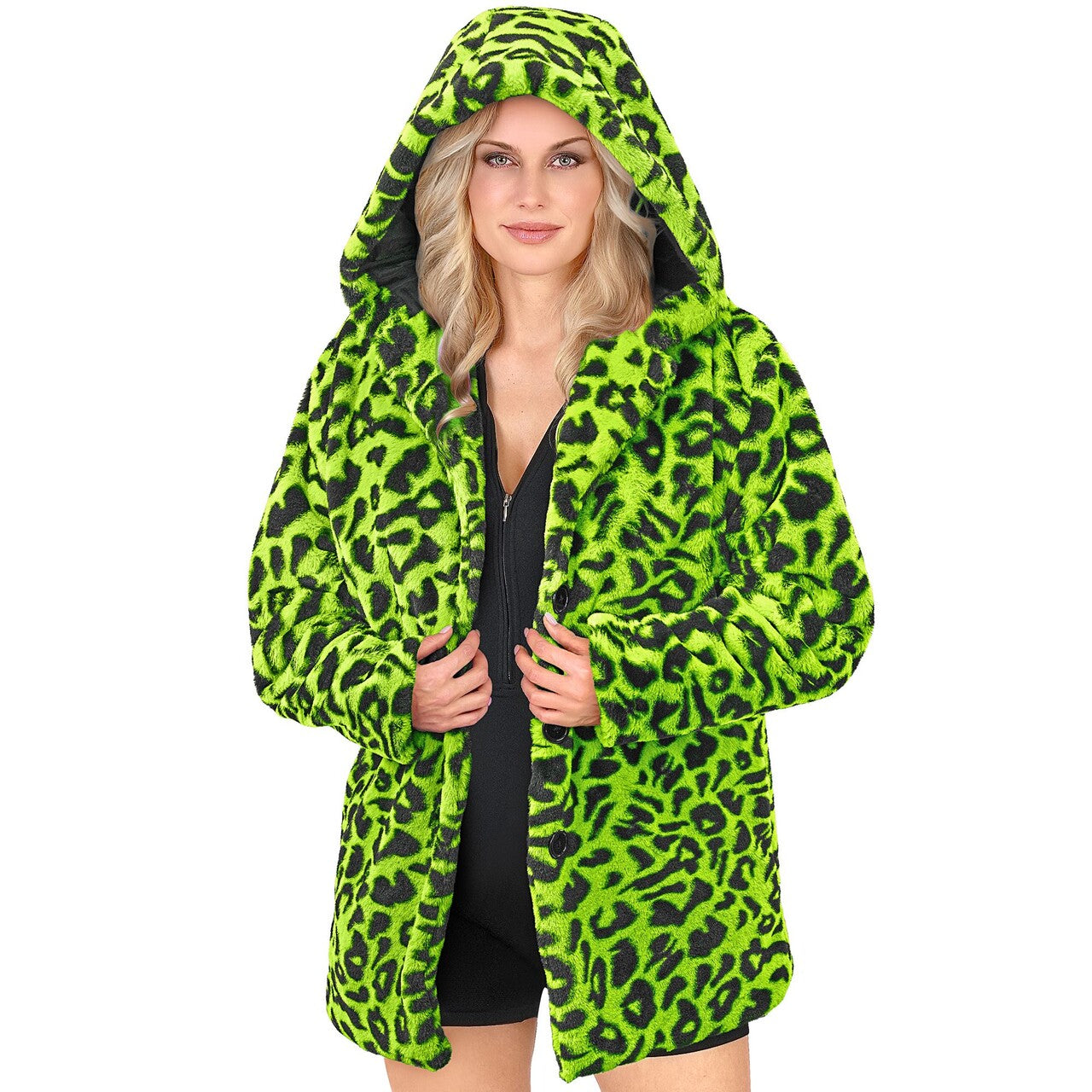 Op deze afbeelding zie je een Kostuums, van het merk Widmann. Bontjas Met Capuchon No Camo Green Kostuum