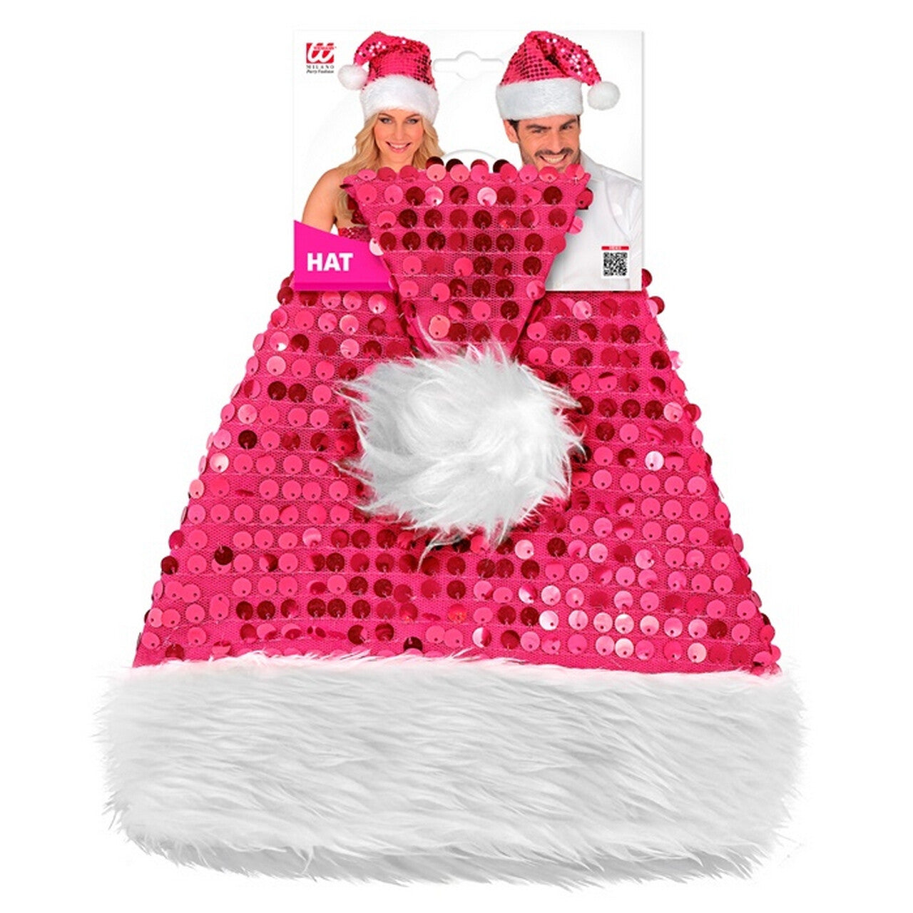 Op deze afbeelding zie je een Accessoires, van het merk Widmann. Glitter Bling Kerst Muts Met Pailletten Roze