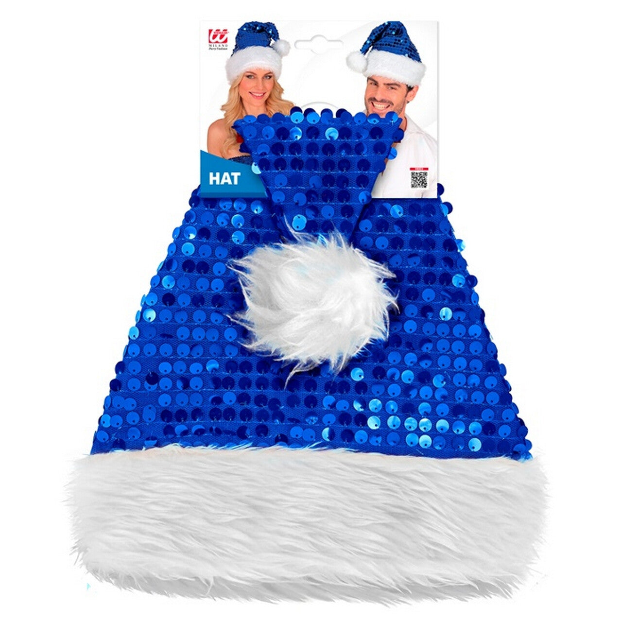 Op deze afbeelding zie je een Accessoires, van het merk Widmann. Glitter Bling Kerst Muts Met Pailletten Blauw