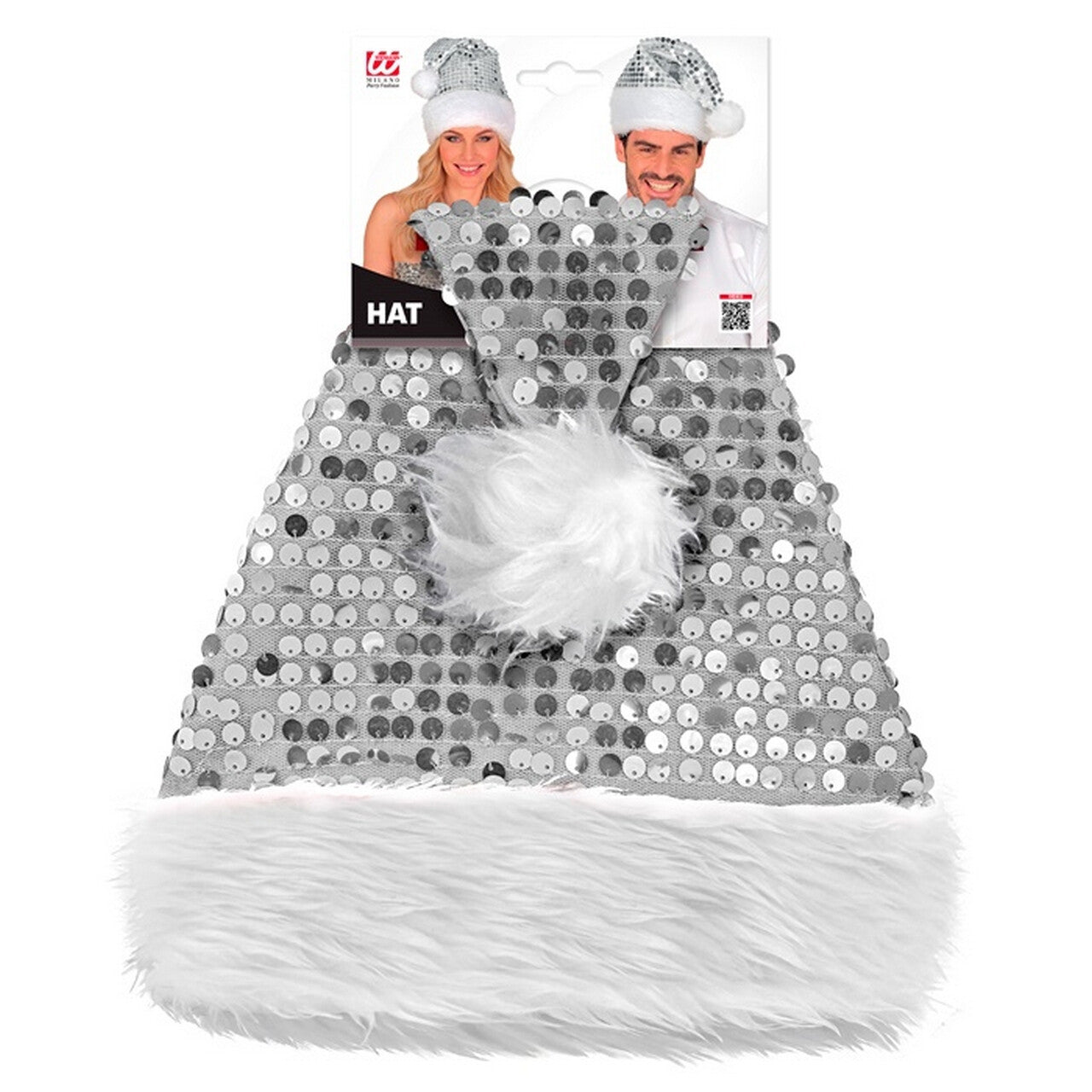 Op deze afbeelding zie je een Accessoires, van het merk Widmann. Glitter Bling Kerst Muts Met Pailletten Zilver