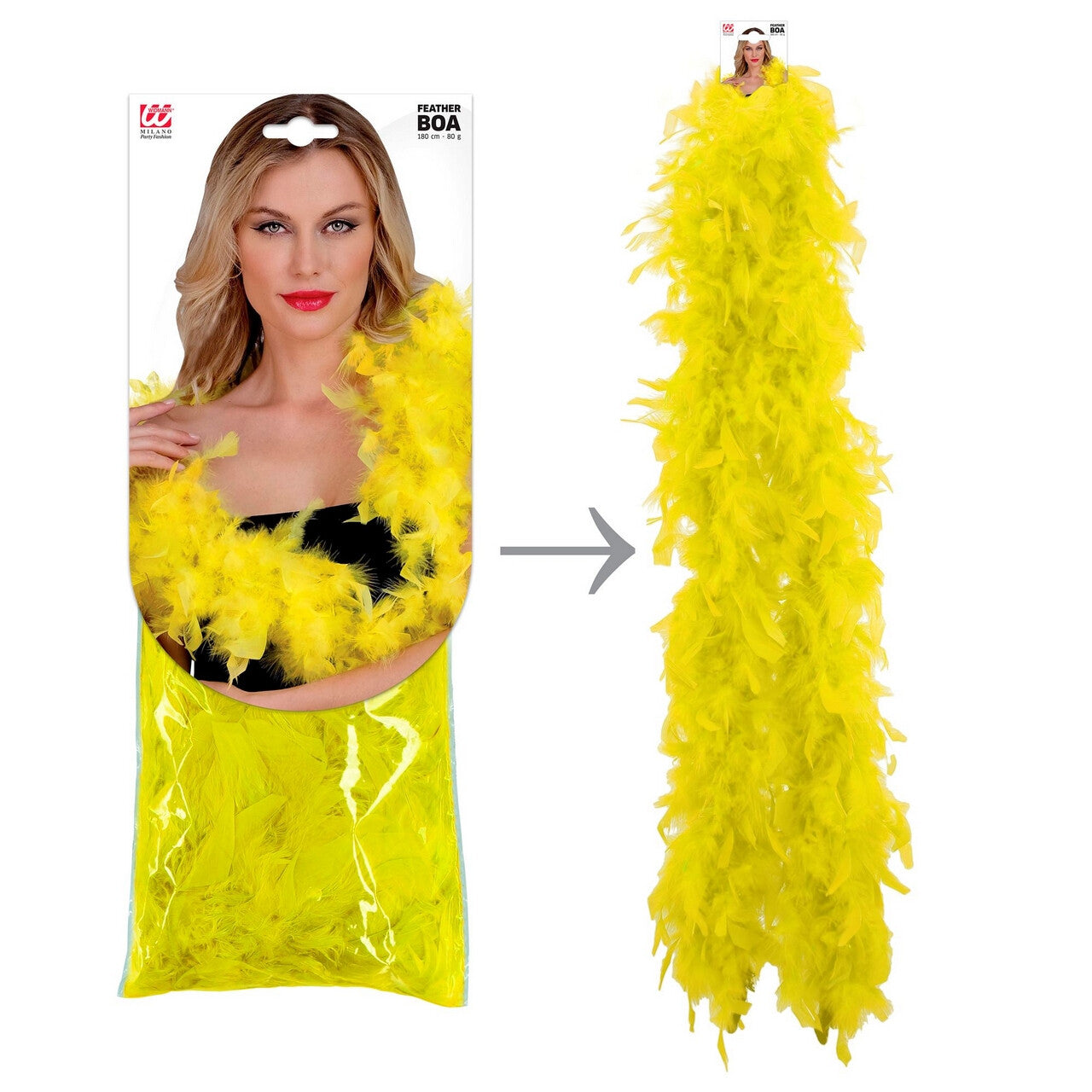 Op deze afbeelding zie je een Accessoires, van het merk Widmann. Boa Geel 180 Centimeter 80 Gram