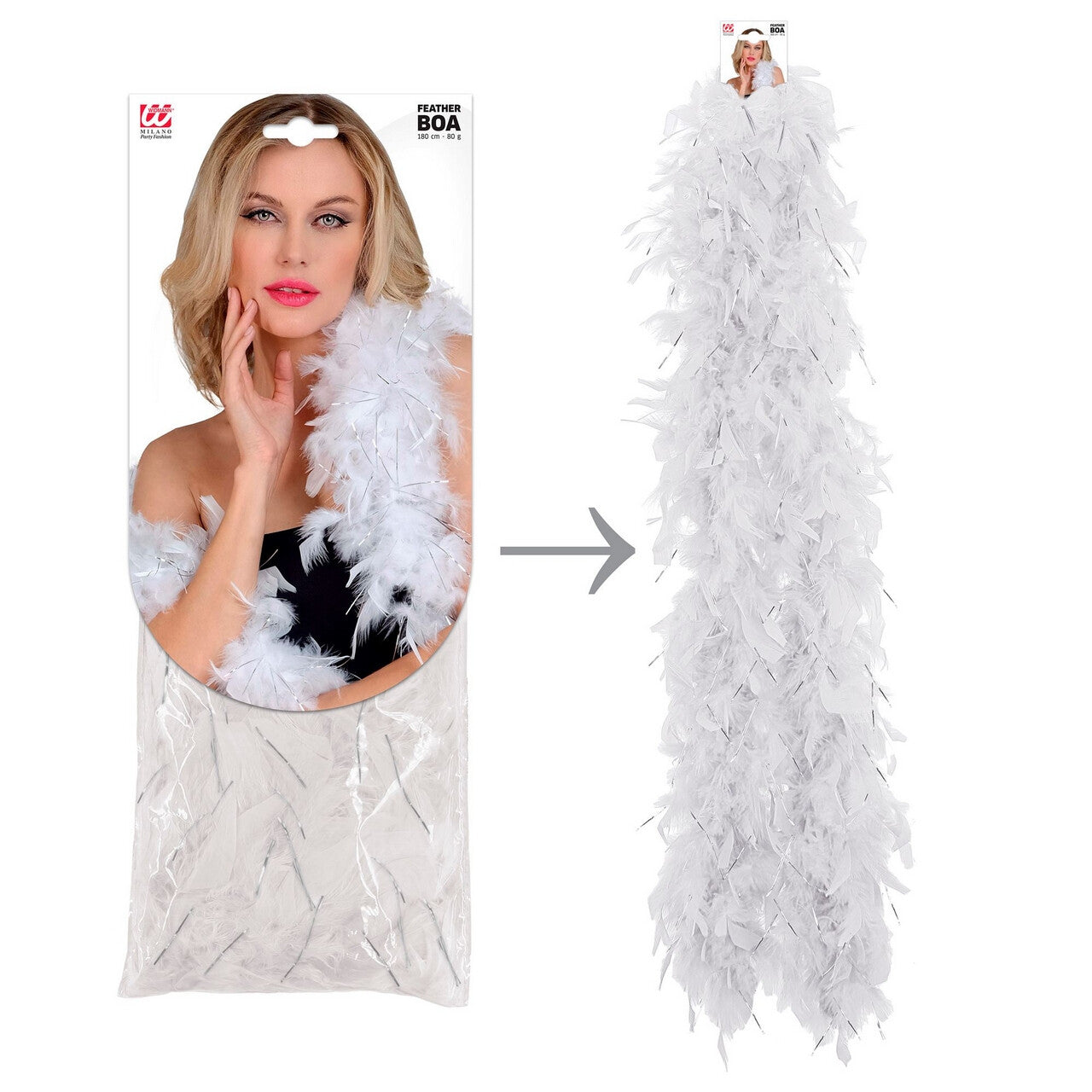 Op deze afbeelding zie je een Accessoires, van het merk Widmann. Boa Wit Zilver 180 Centimeter 80 Gram