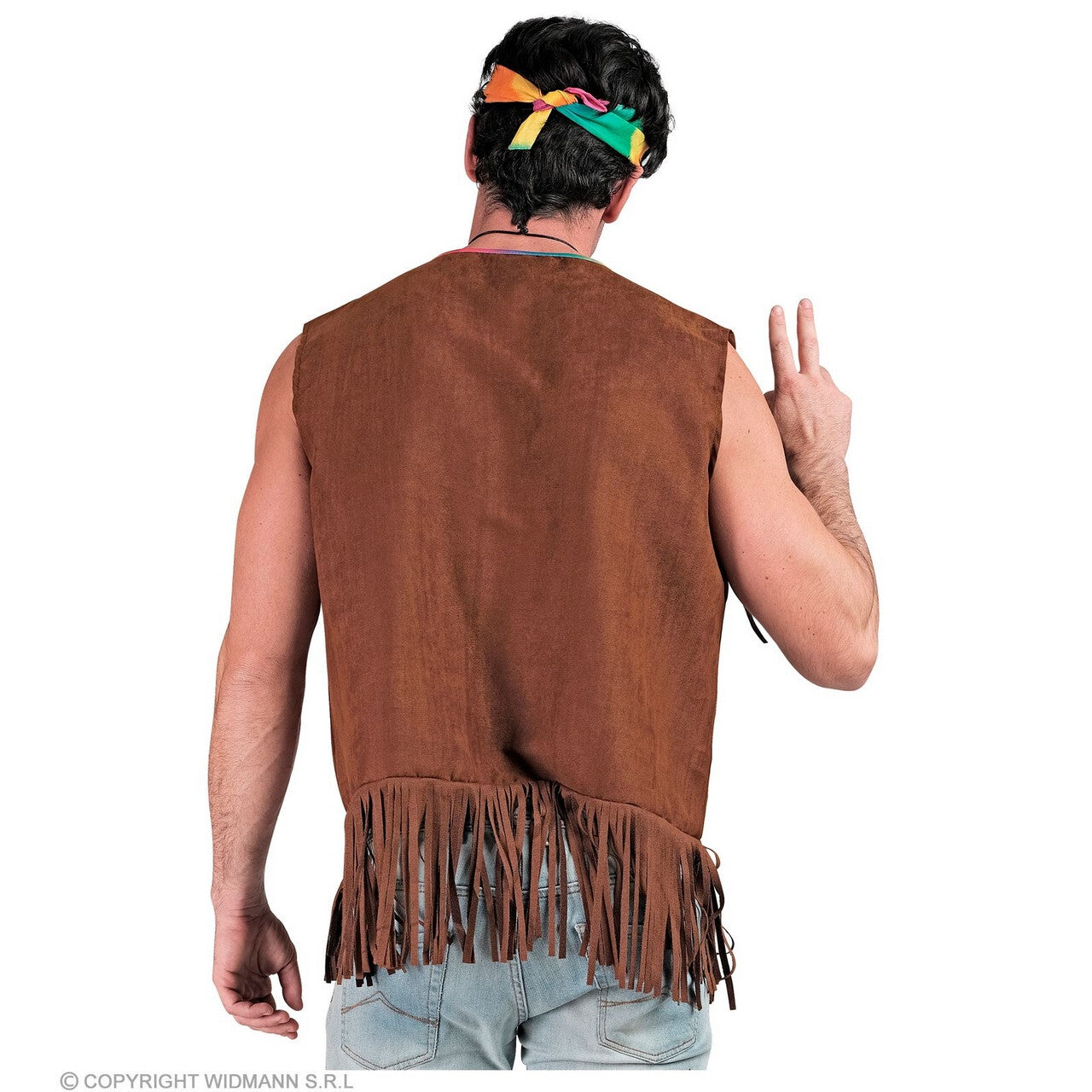 Op deze afbeelding zie je een Kostuums, van het merk Widmann. Hippie Western Vest Met Franjes Bruin Man