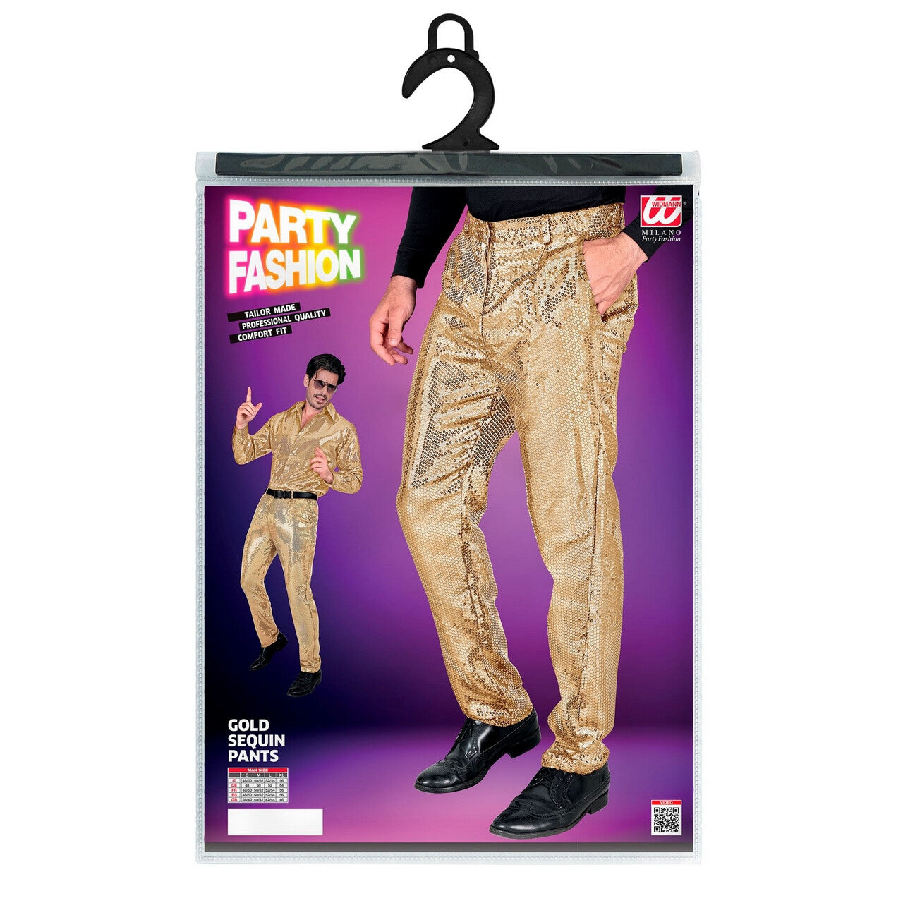 Op deze afbeelding zie je een Kostuums, van het merk Widmann. Oogverblindende Pailletten Broek Goud Man