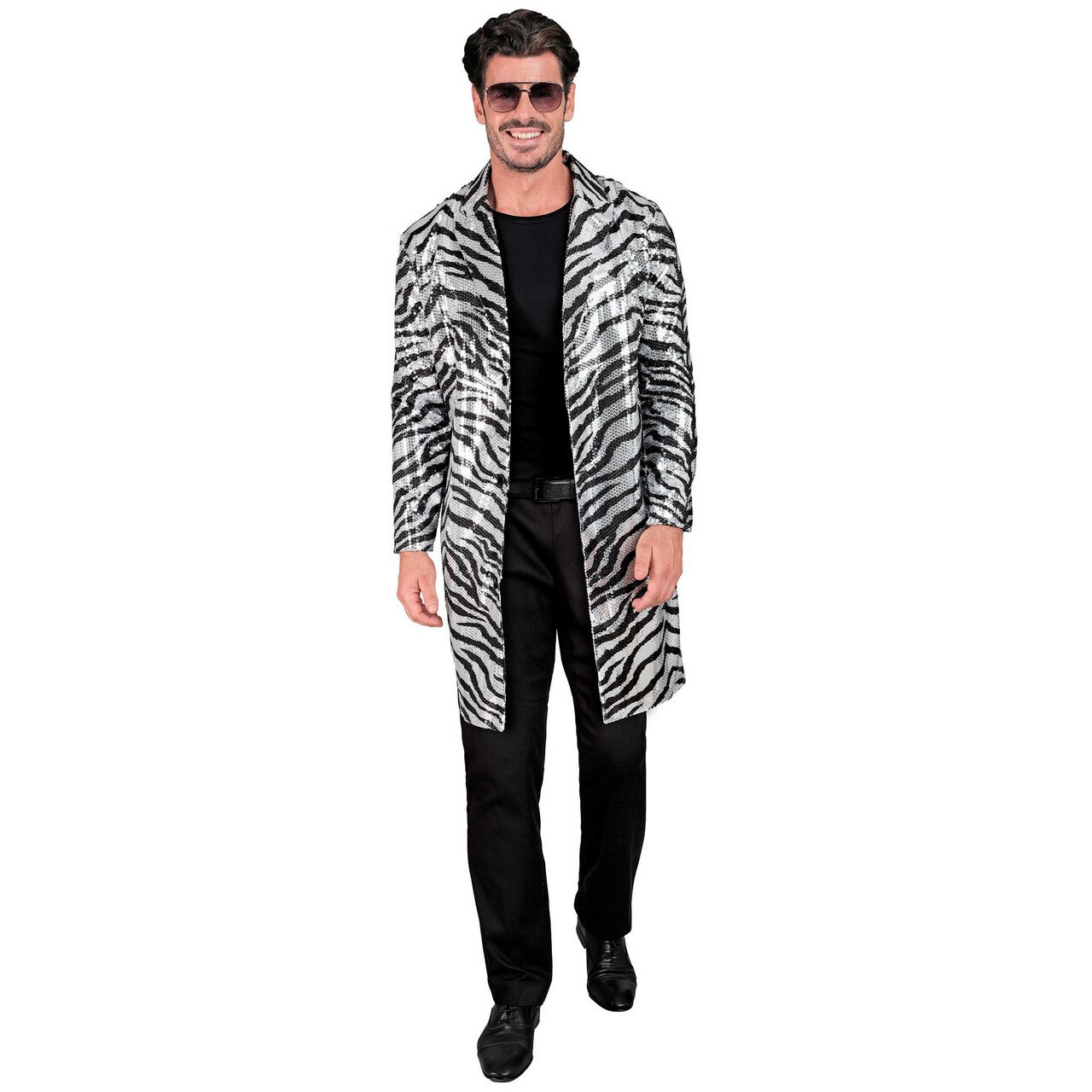 Op deze afbeelding zie je een Kostuums, van het merk Widmann. Shiney Stripes Pailletten Jas Zebra