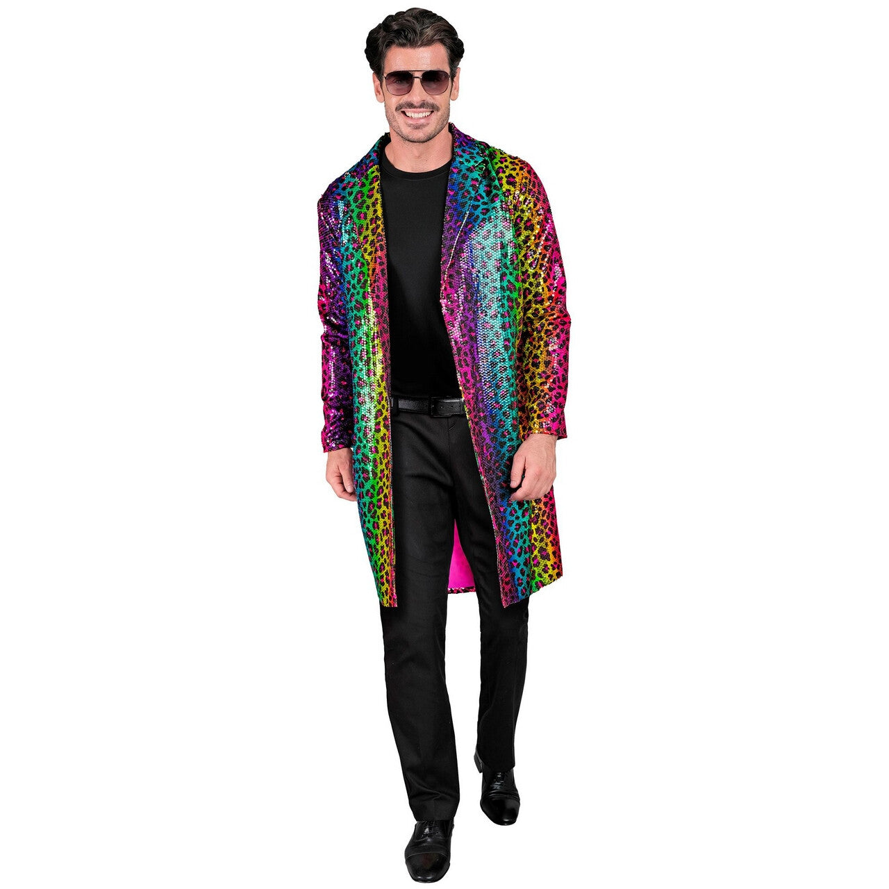 Op deze afbeelding zie je een Kostuums, van het merk Widmann. Pailletten Regenboog Jungle Party Luipaardprint Jas