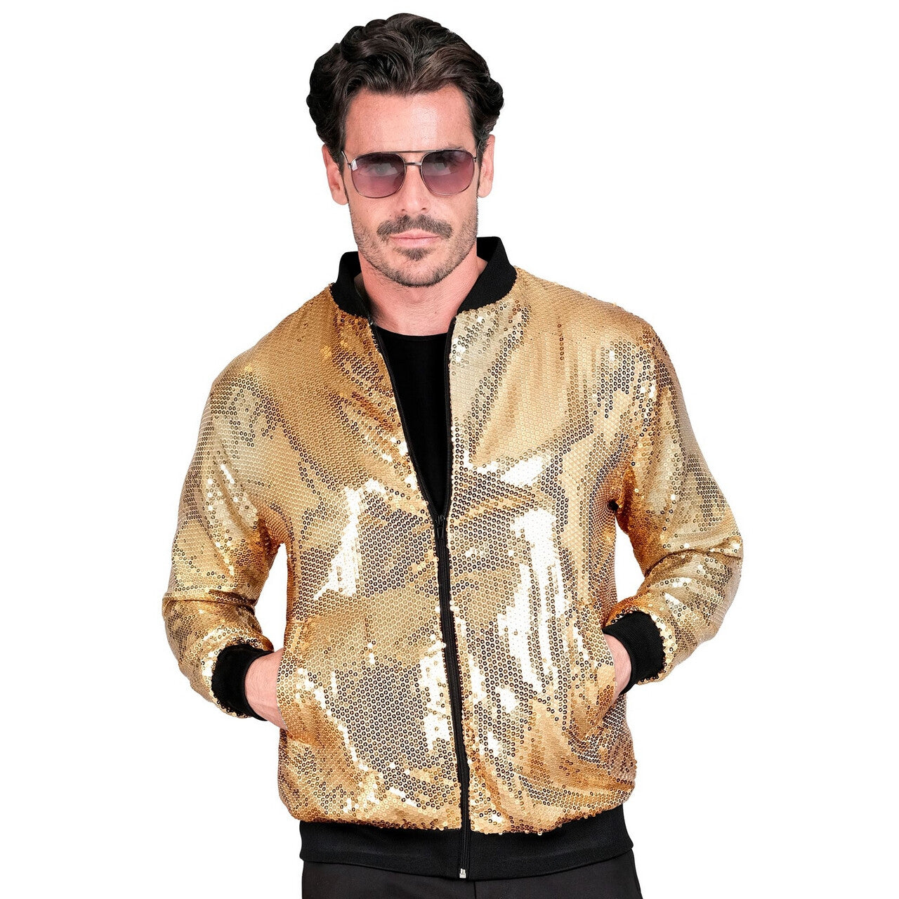 Op deze afbeelding zie je een Kostuums, van het merk Widmann. Bomberjack Pailletten Goud Glits And Glam