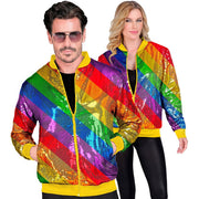 Op deze afbeelding zie je een Kostuums, van het merk Widmann. Bomberjack Regenboog Strepen Jas
