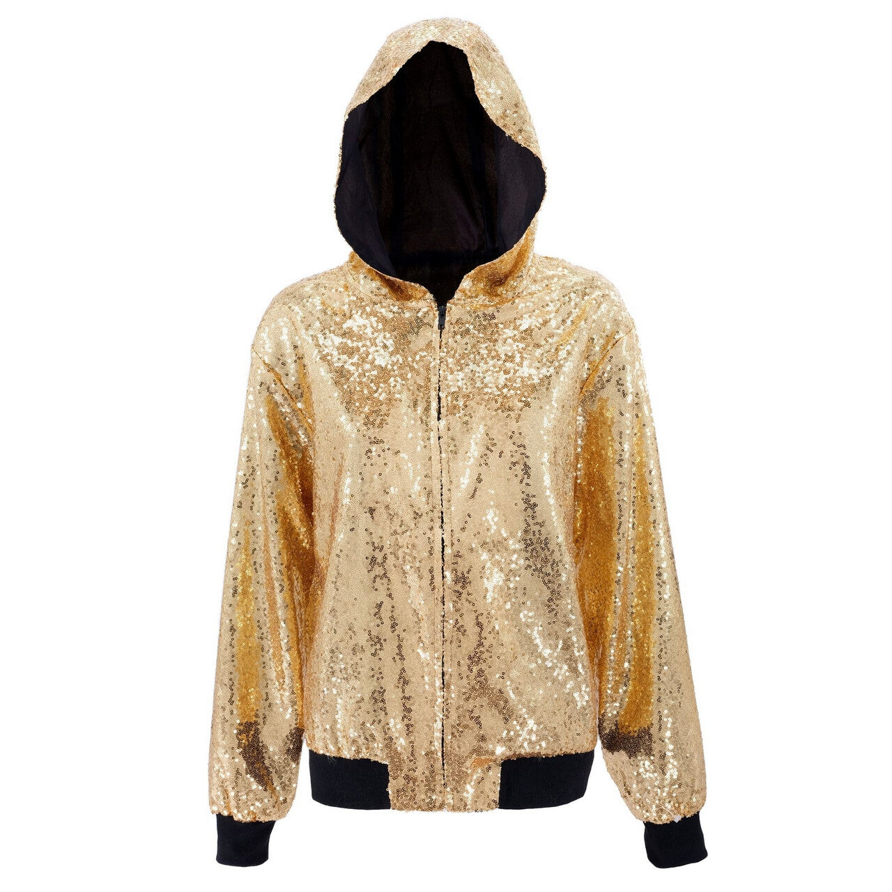 Op deze afbeelding zie je een Kostuums, van het merk Widmann. Pailletten Jas Met Capuchon Goud Fout