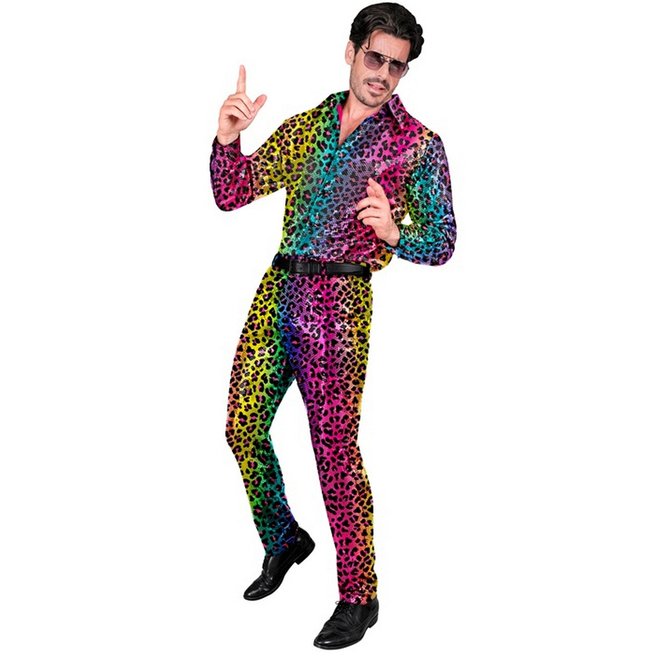 Op deze afbeelding zie je een Kostuums, van het merk Widmann. Super Foute Regenboog Luipaardprint Broek Man