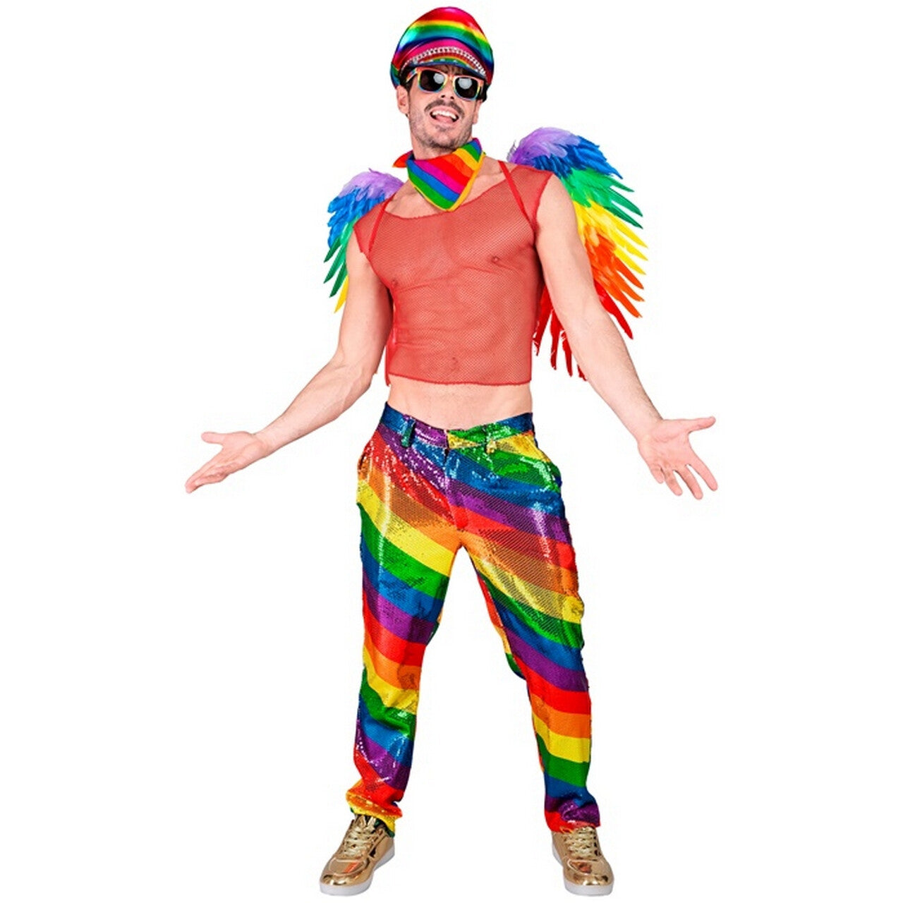 Op deze afbeelding zie je een Kostuums, van het merk Widmann. Happy Rainbow Broek Man