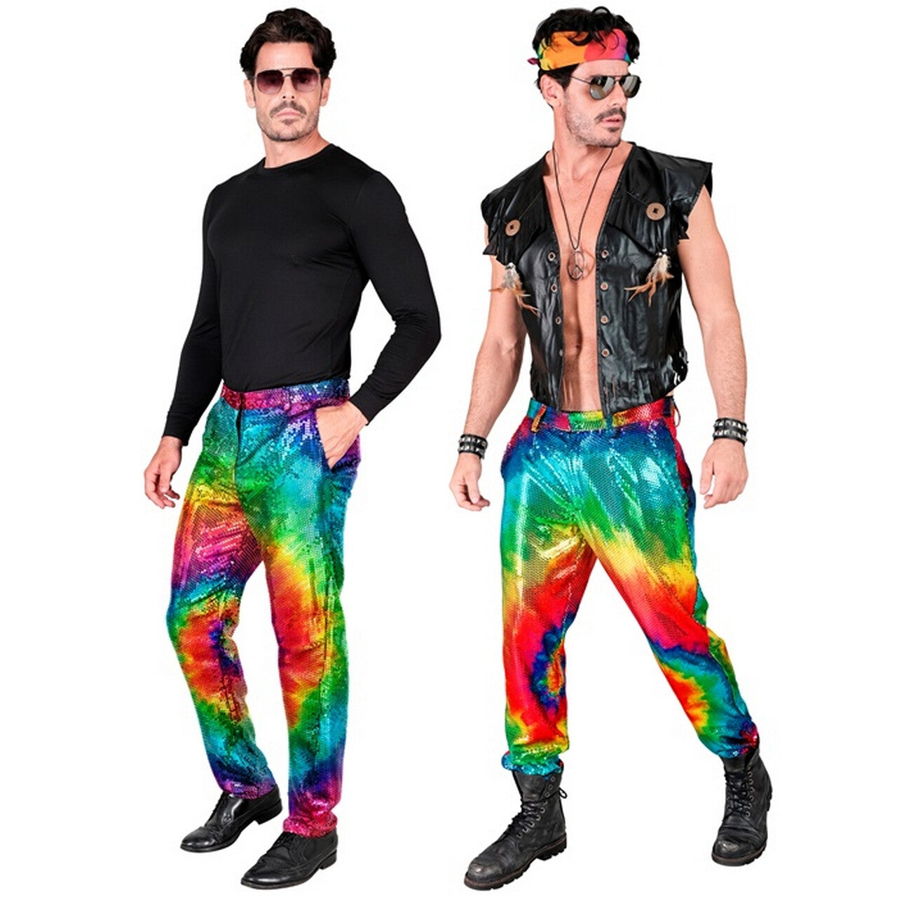 Op deze afbeelding zie je een Kostuums, van het merk Widmann. Colour Me Best Broek Pailletten Man