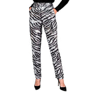 Op deze afbeelding zie je een Kostuums, van het merk Widmann. Pailletten Broek Zilver Zwart Zebra Strepen Vrouw