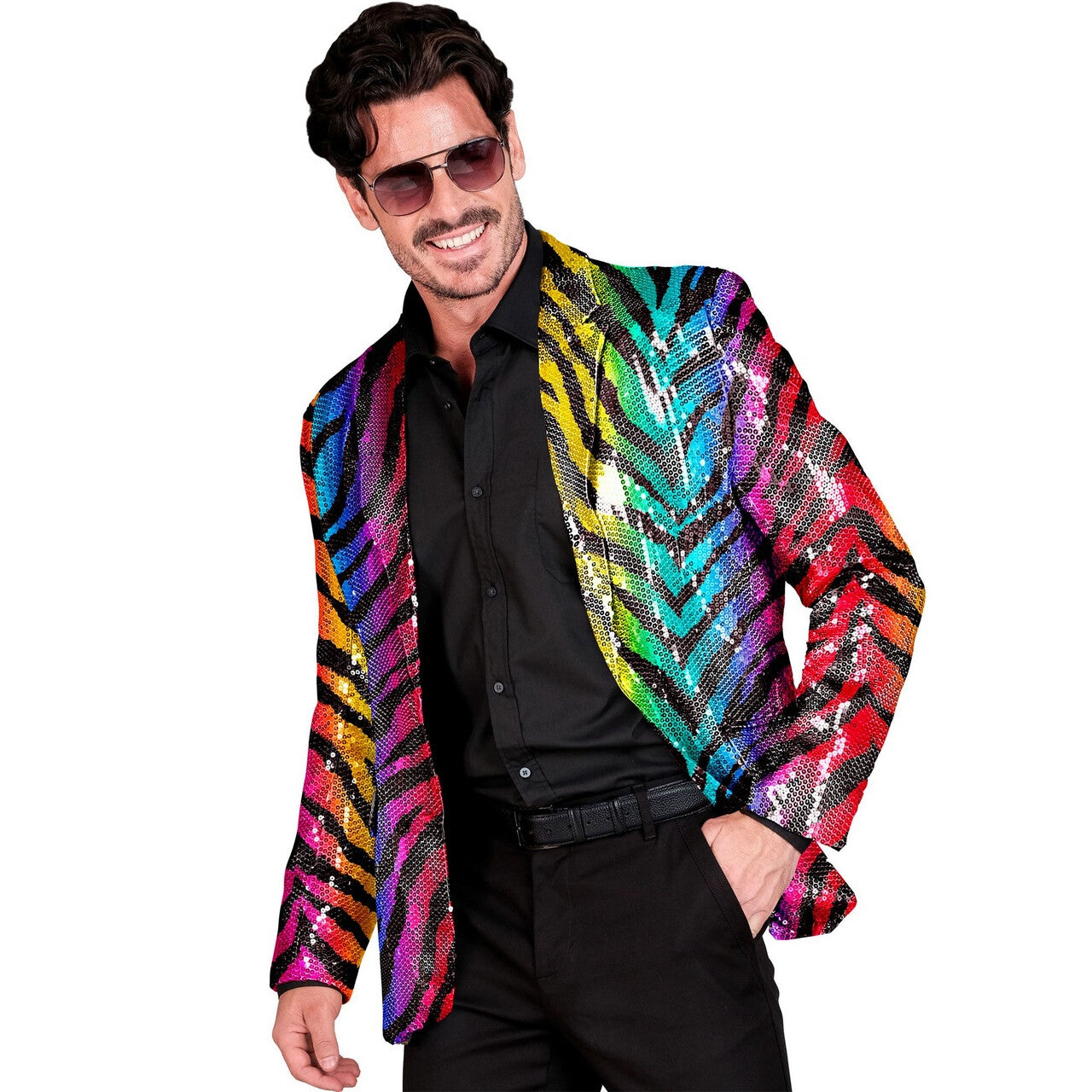 Op deze afbeelding zie je een Kostuums, van het merk Widmann. Pailletten Colbert Foute Regenboog Jungle Man