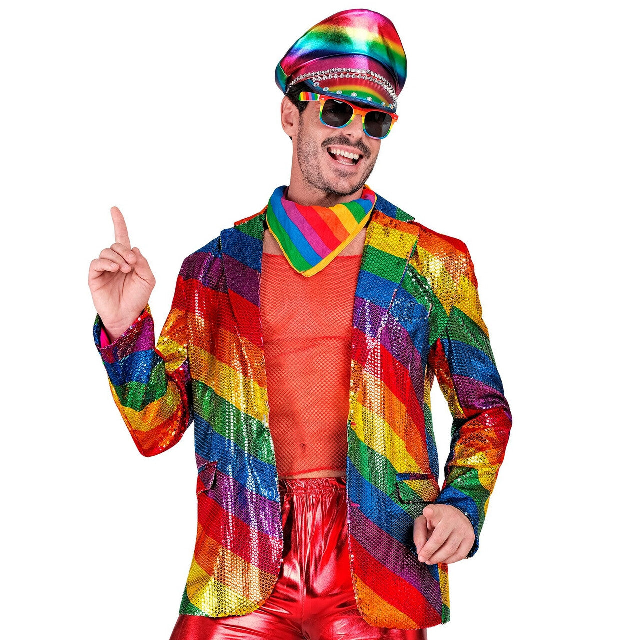Op deze afbeelding zie je een Kostuums, van het merk Widmann. Pailletten Regenboogstrepen Feest Colbert Man
