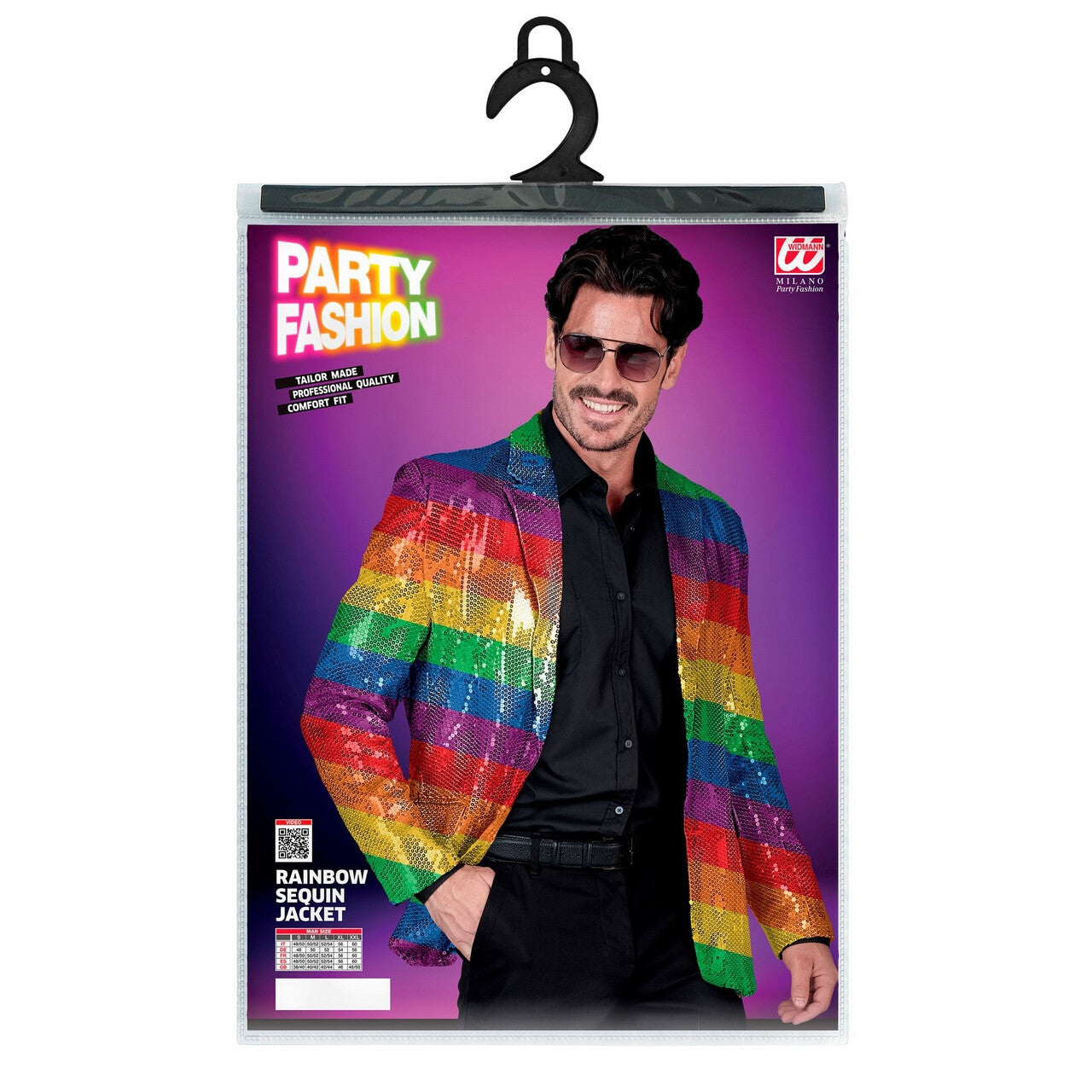 Op deze afbeelding zie je een Kostuums, van het merk Widmann. Pailletten Regenboogstrepen Feest Colbert Man
