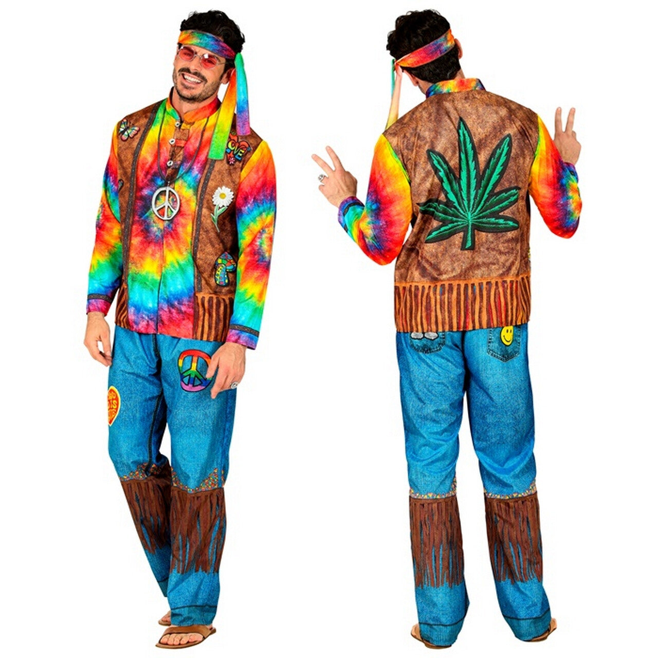 Op deze afbeelding zie je een Kostuums, van het merk Widmann. Hippie Karma Karel Kostuum