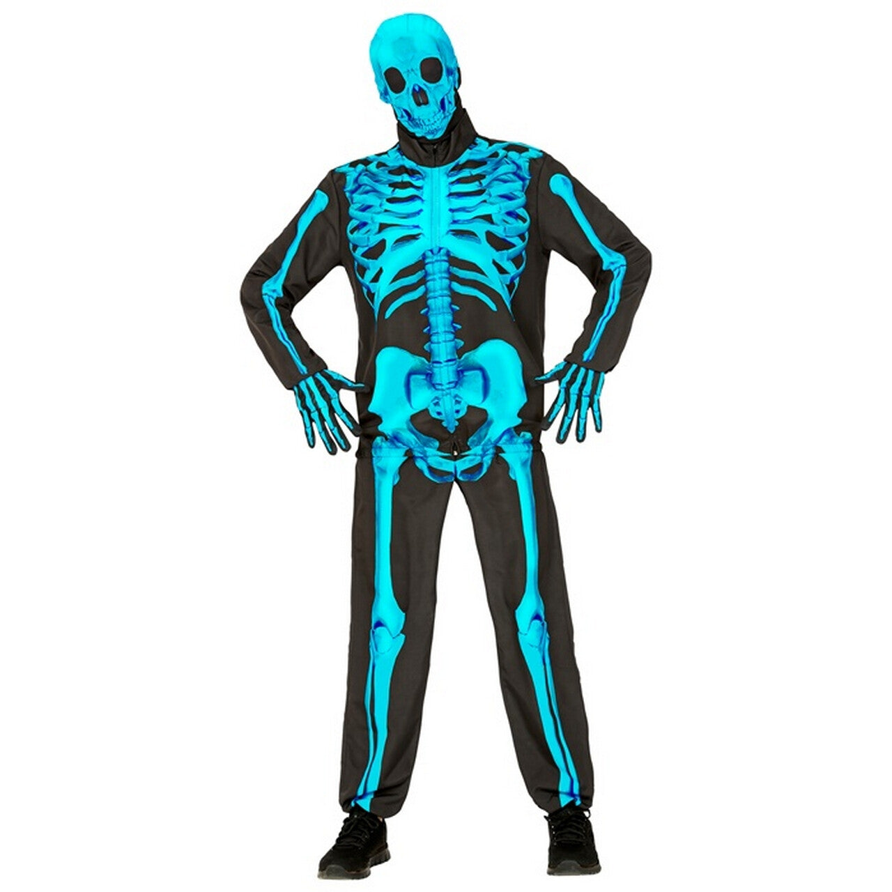 Op deze afbeelding zie je een Kostuums, van het merk Widmann. Neon Skelet Blauw Kostuum