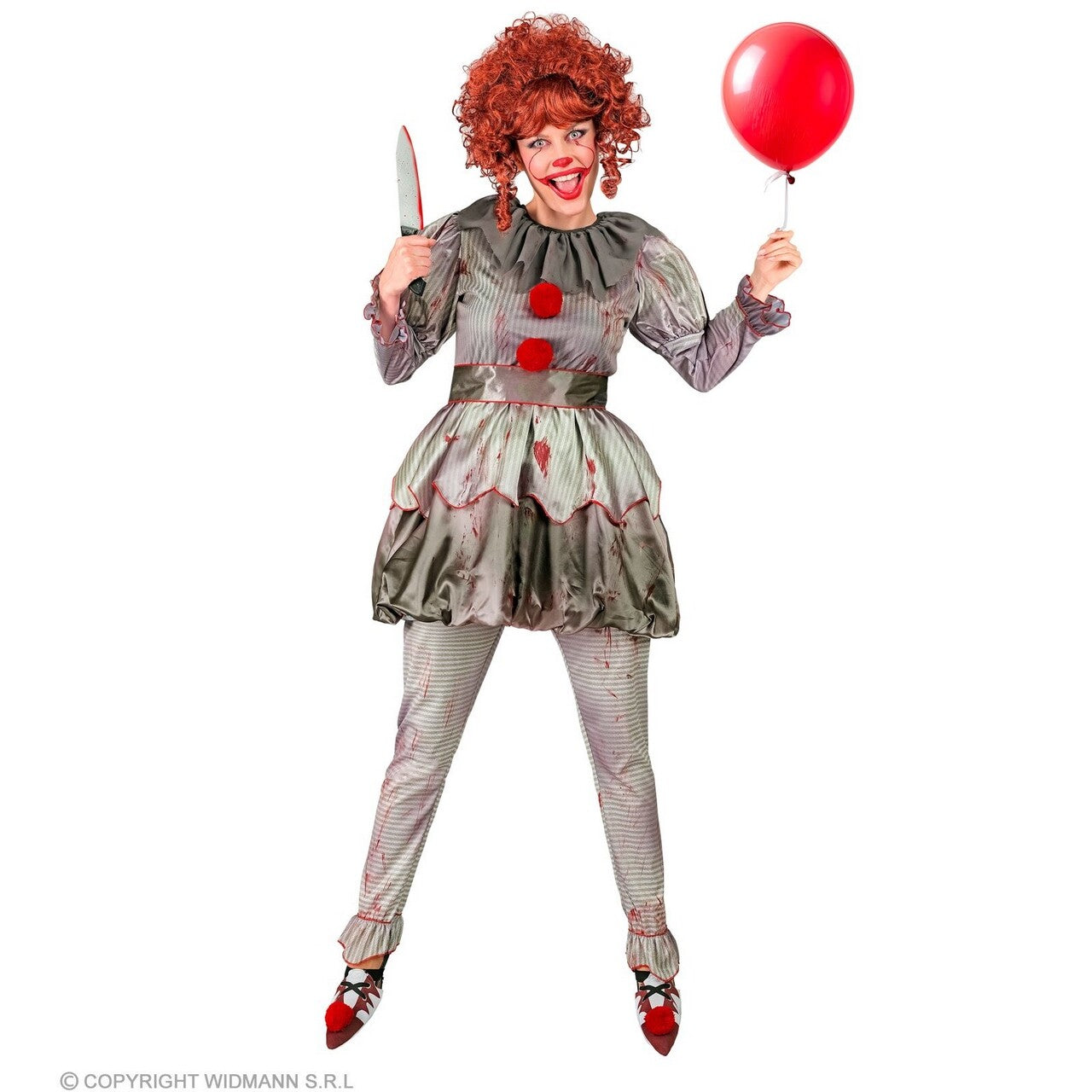 Op deze afbeelding zie je een Kostuums, van het merk Widmann. Moordende Scary Clown Penelope Vrouw Kostuum