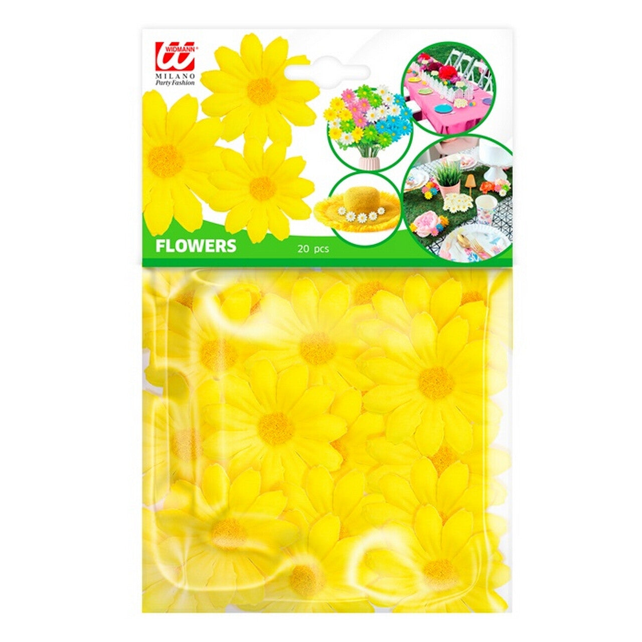 Op deze afbeelding zie je een Decoratie, van het merk Widmann. Gele Bloemen Decoratie 20 Stuks