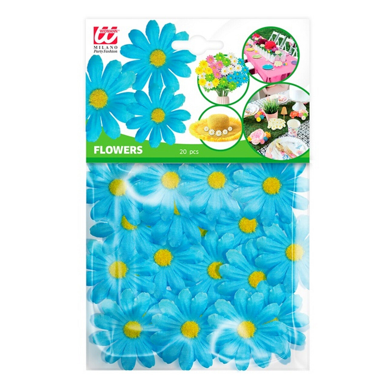 Op deze afbeelding zie je een Decoratie, van het merk Widmann. Blauwe Bloemendecoratie 20 Stuks