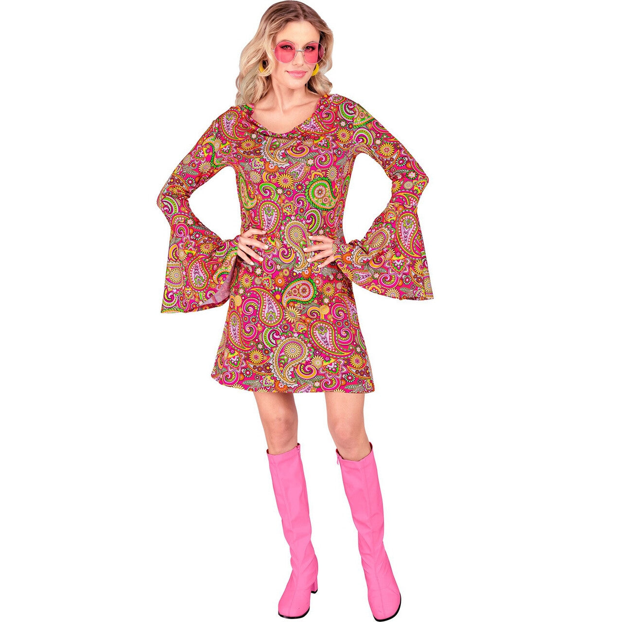 Op deze afbeelding zie je een Kostuums, van het merk Widmann. So Into The 60s Paidge Paisley Jurk Vrouw