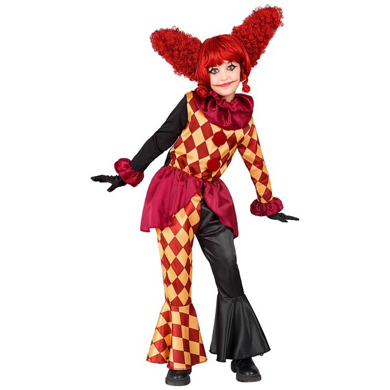 Op deze afbeelding zie je een Kostuums, van het merk Widmann. Holly Horror Clown Meisje Kostuum