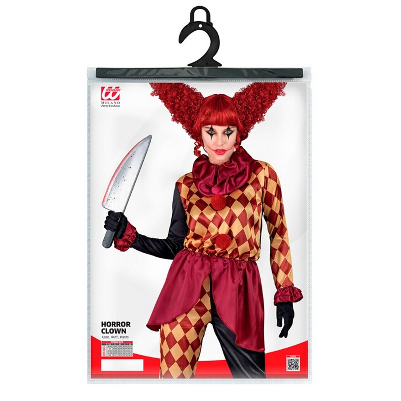 Op deze afbeelding zie je een Kostuums, van het merk Widmann. Hester Jester Horror Clown Vrouw Kostuum