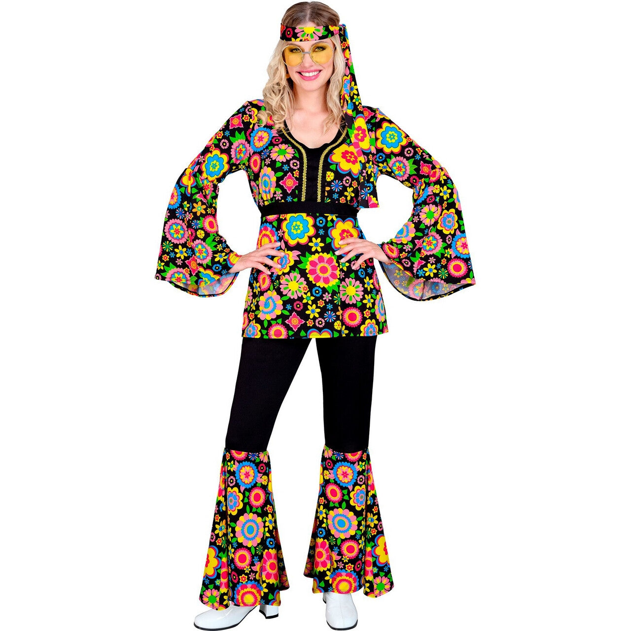 Op deze afbeelding zie je een Kostuums, van het merk Widmann. Dancing Flower Hippie Jaren 60 Style Vrouw Kostuum