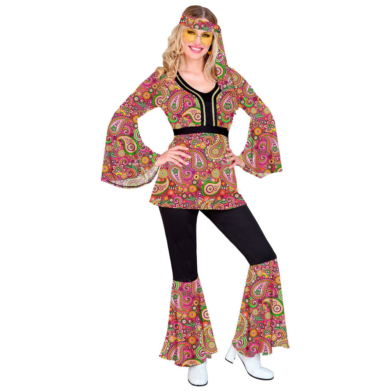Op deze afbeelding zie je een Kostuums, van het merk Widmann. Dance All Night Hippie Jaren 60 Style Vrouw Kostuum