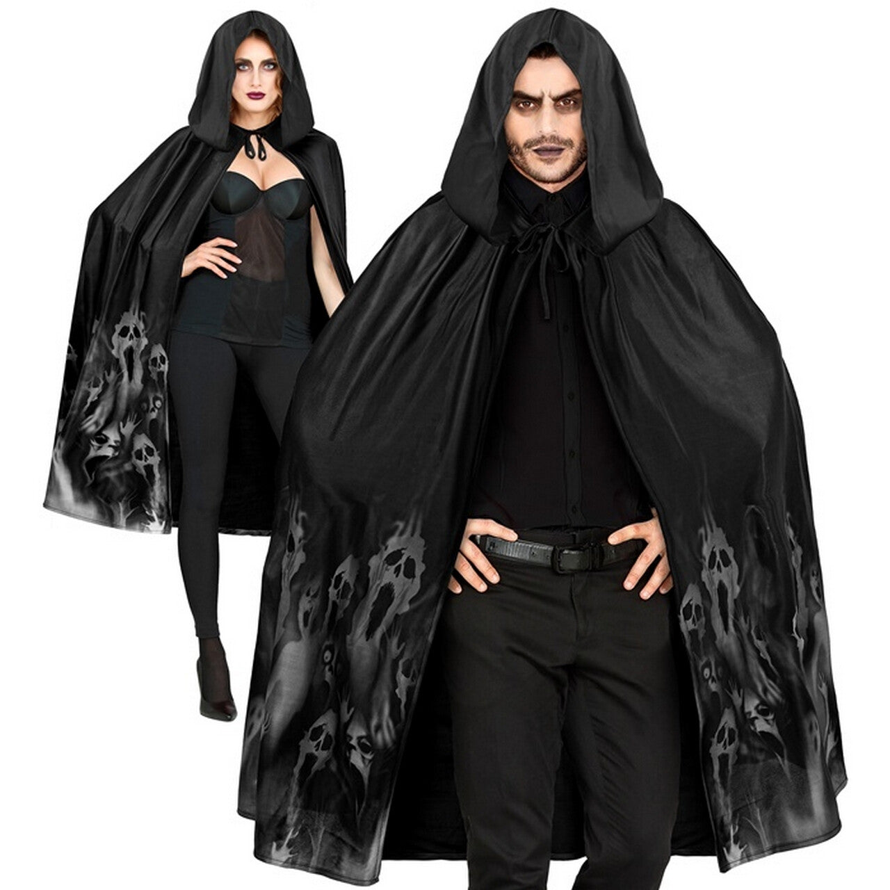 Op deze afbeelding zie je een Kostuums, van het merk Widmann. Zwarte Cape 120 Centimeter Ghost Scream Kostuum